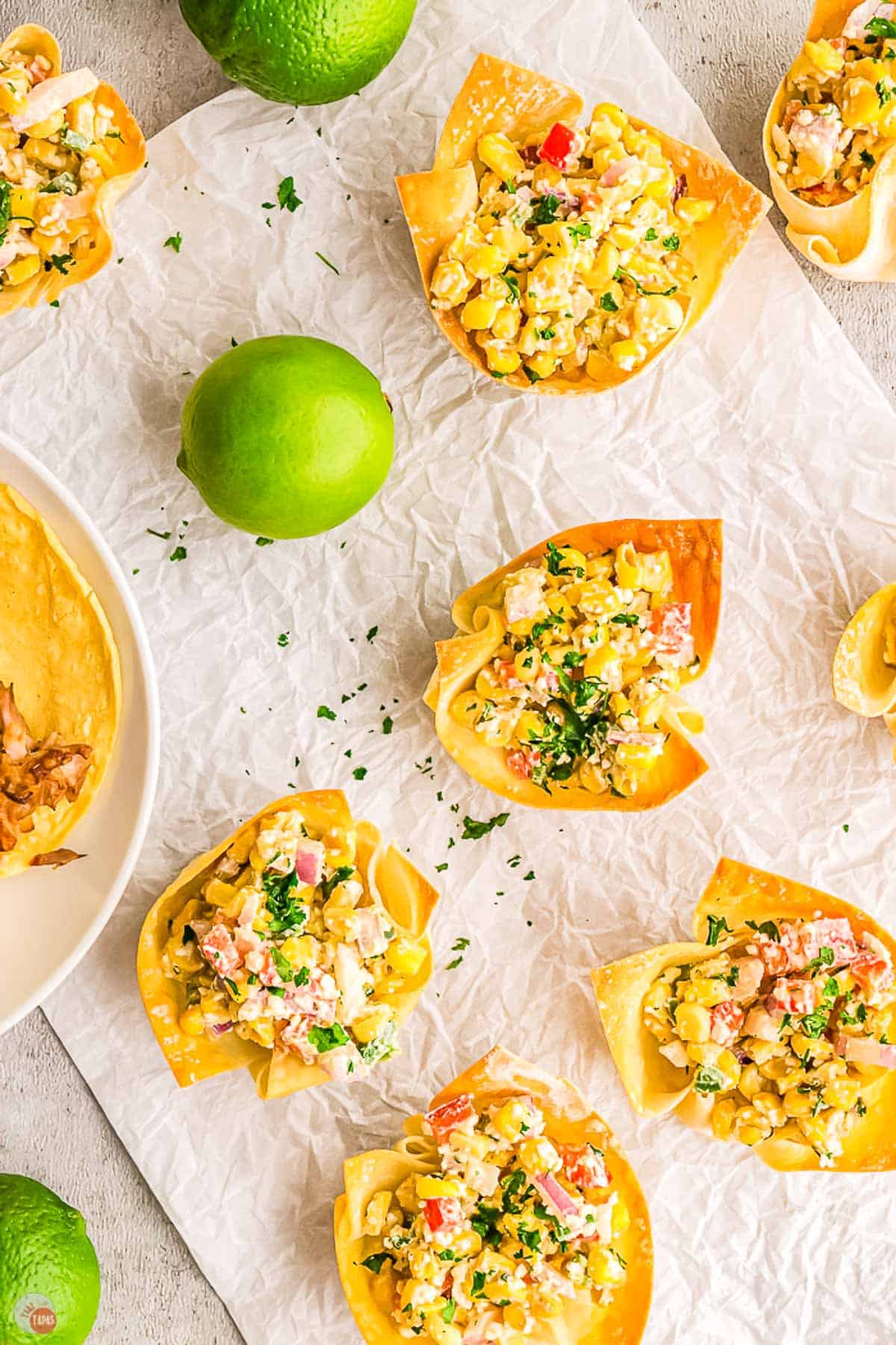 small party cups of street corn salad