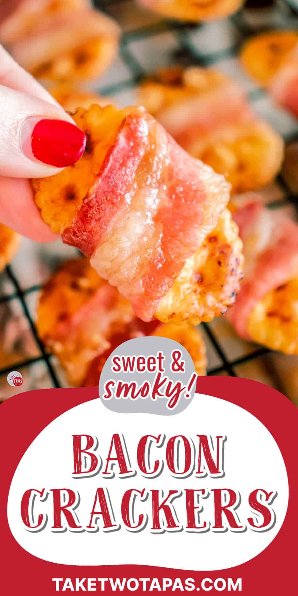 great appetizer in a hand with red banner and text