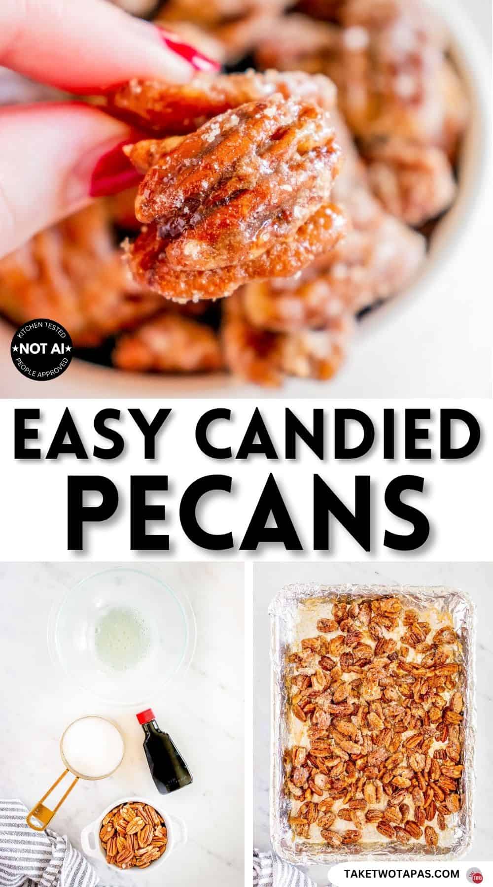 Pinterest pin image for a candied pecan recipe