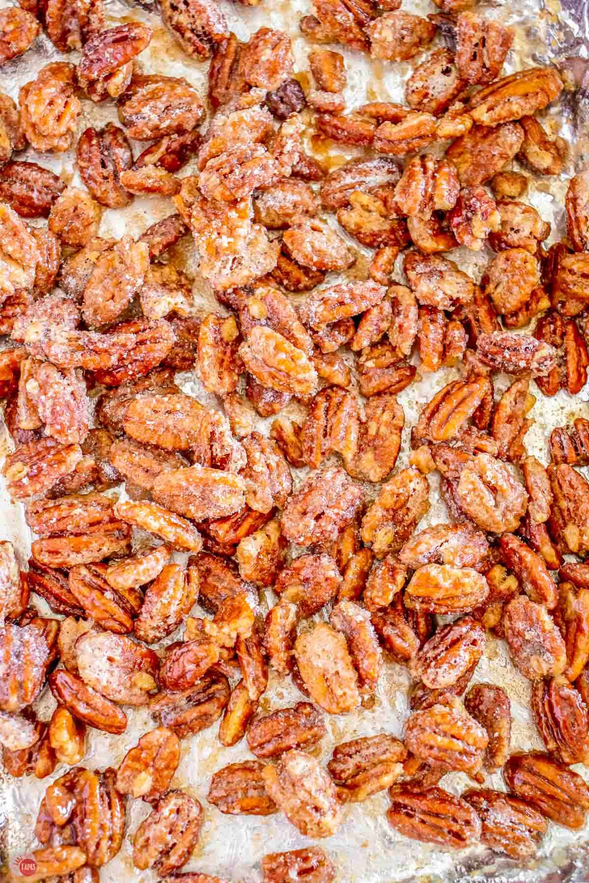 sugared nuts on a baking sheet