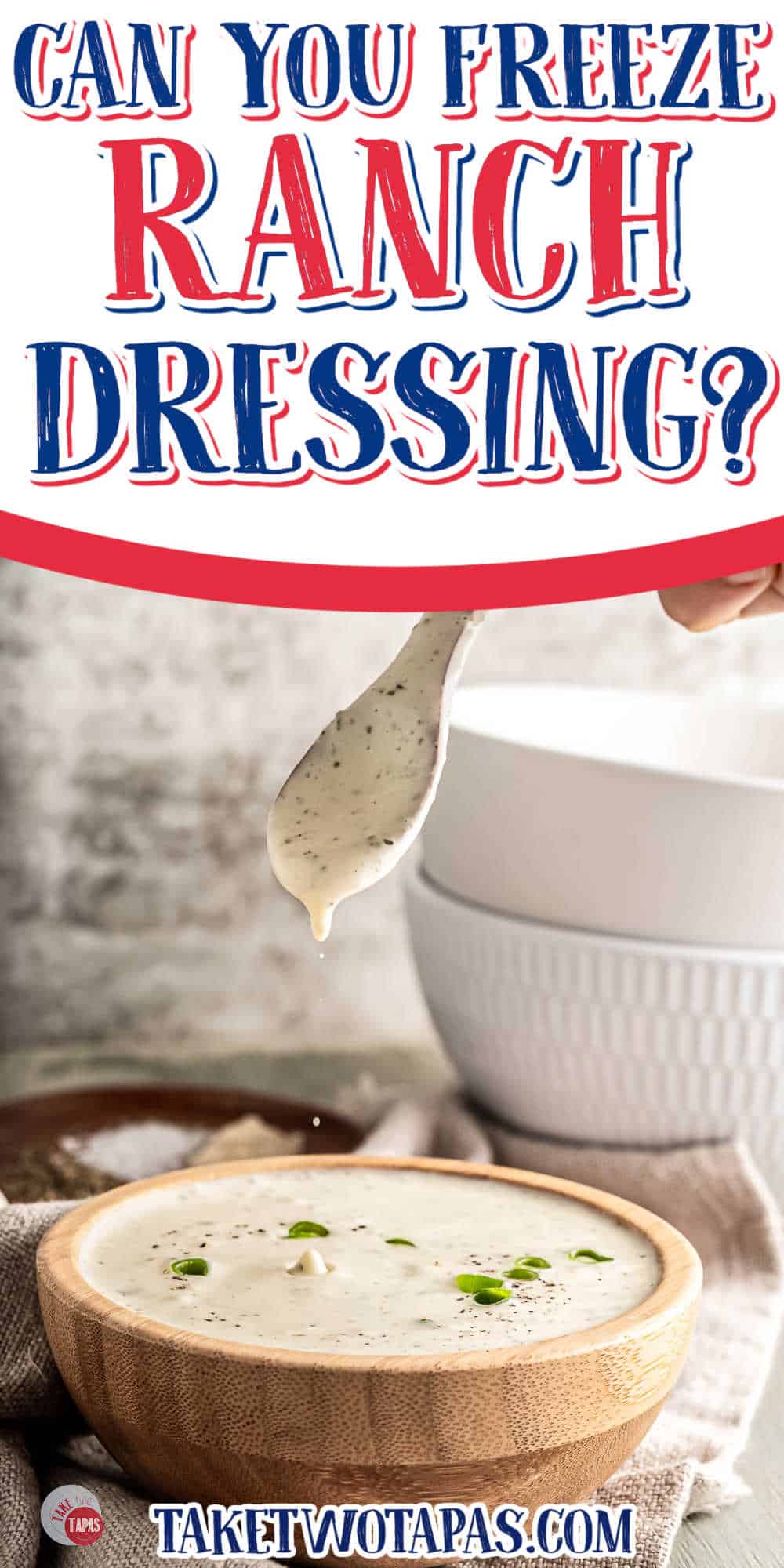 spoon dripping ranch with white banner and blue text