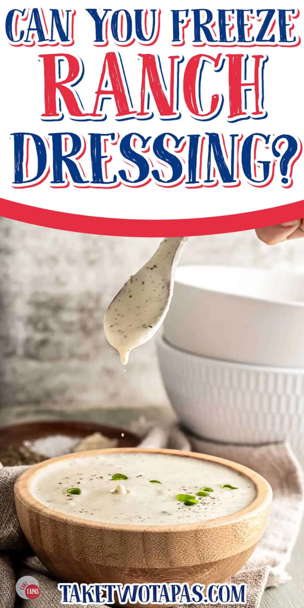 spoon dripping ranch with white banner and blue text