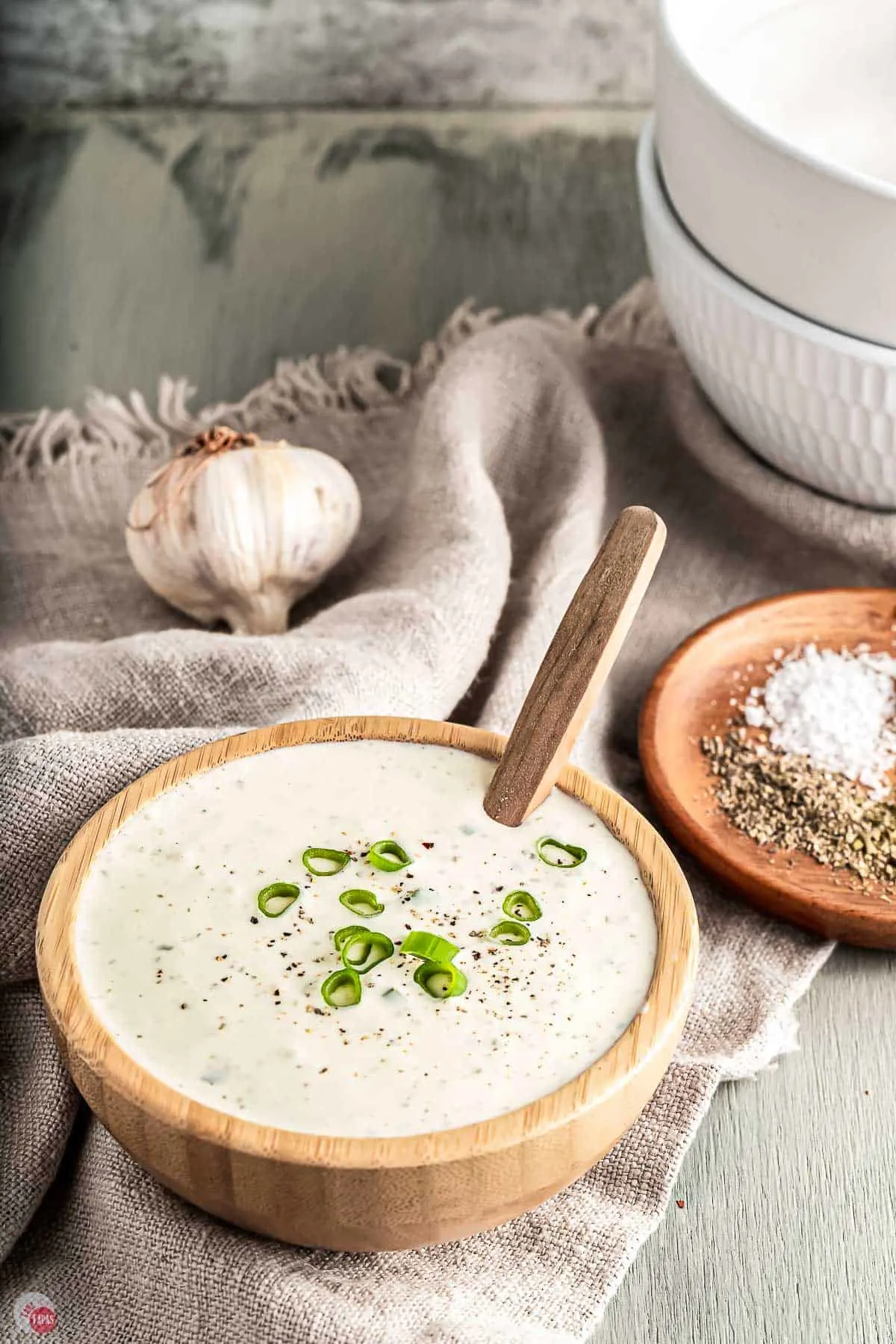 bowl of ranch dressing with spoon