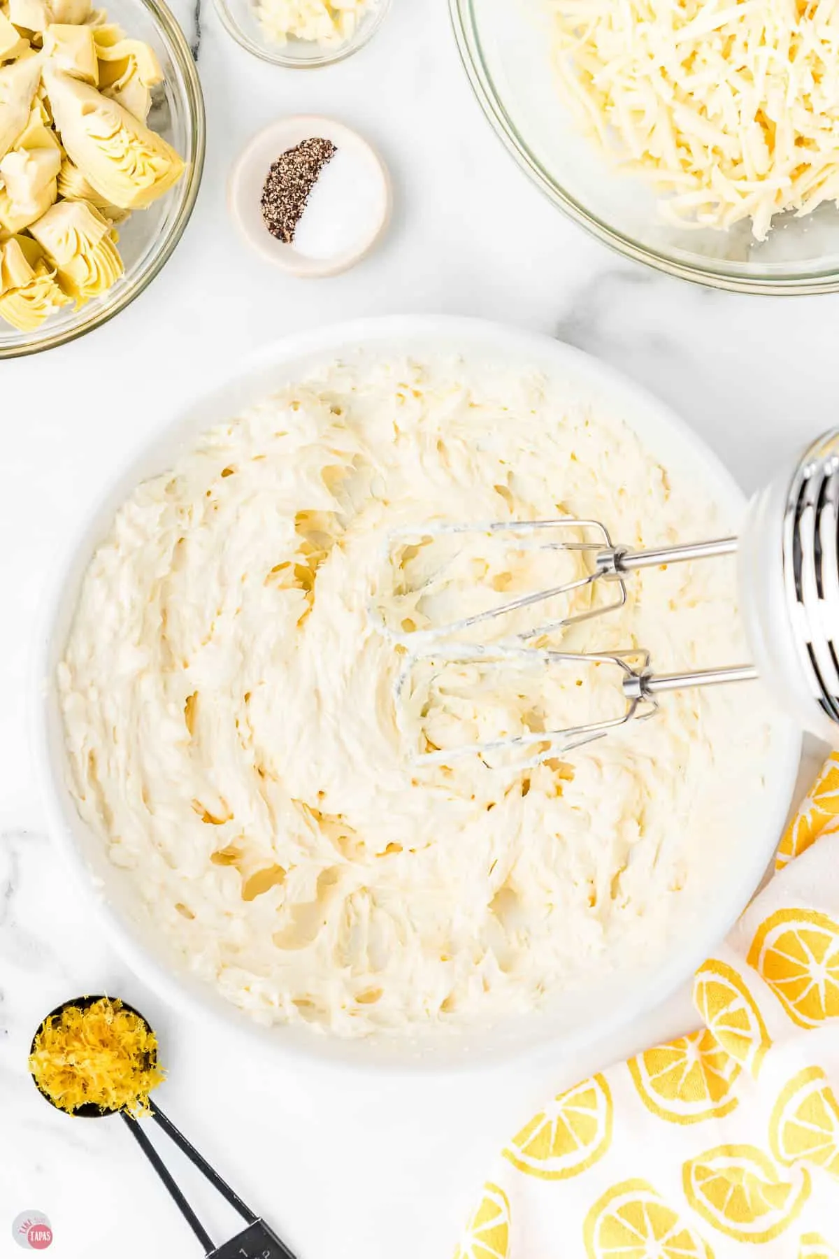 cream cheese mixture in a bowl with beaters