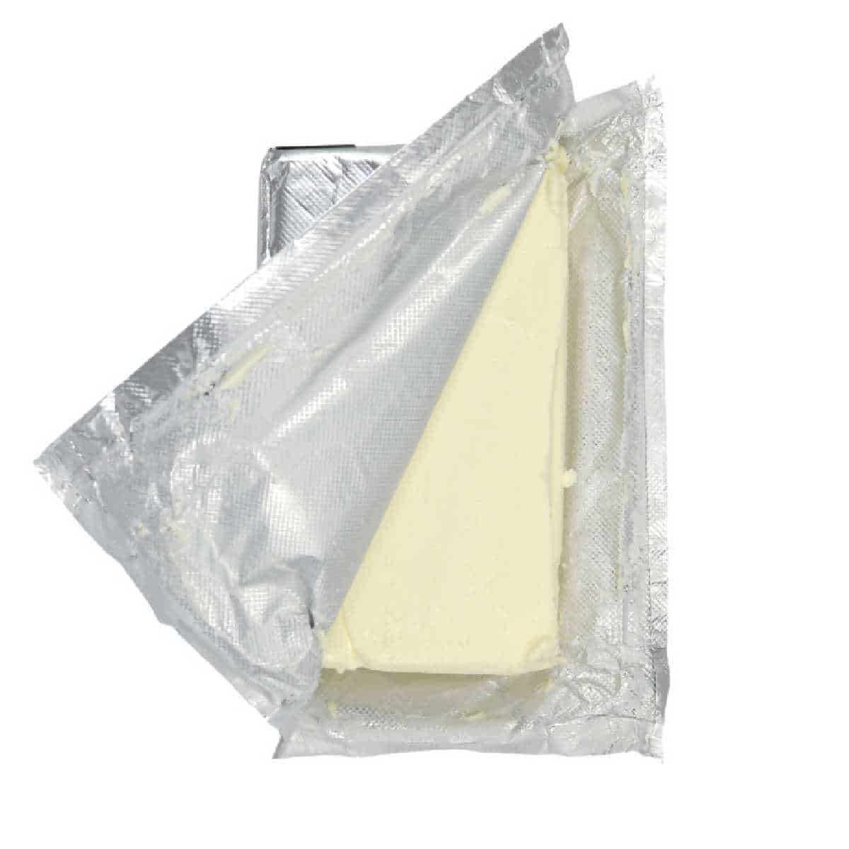 block with silver wrapper partially opened
