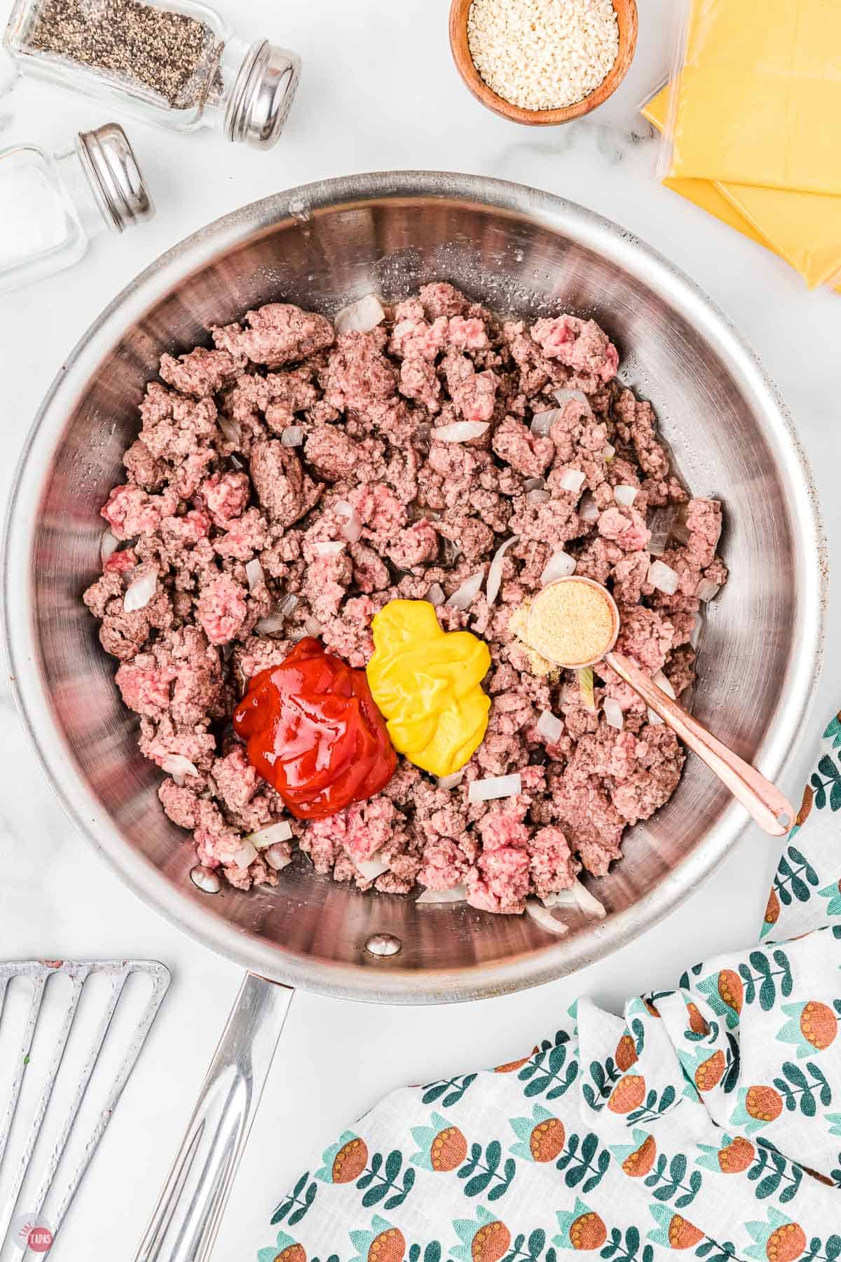 beef mixture in a pan