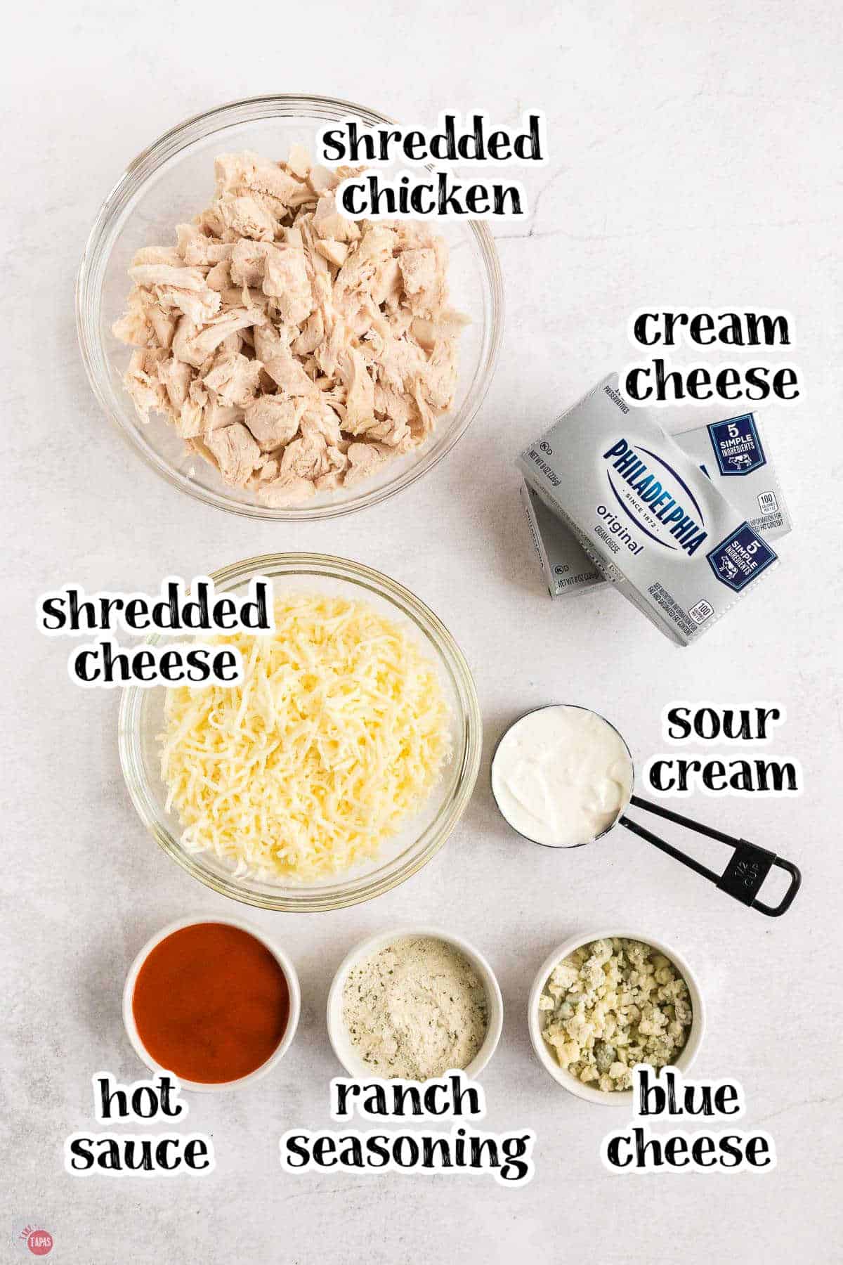 ingredients for crockpot buffalo chicken dip recipe