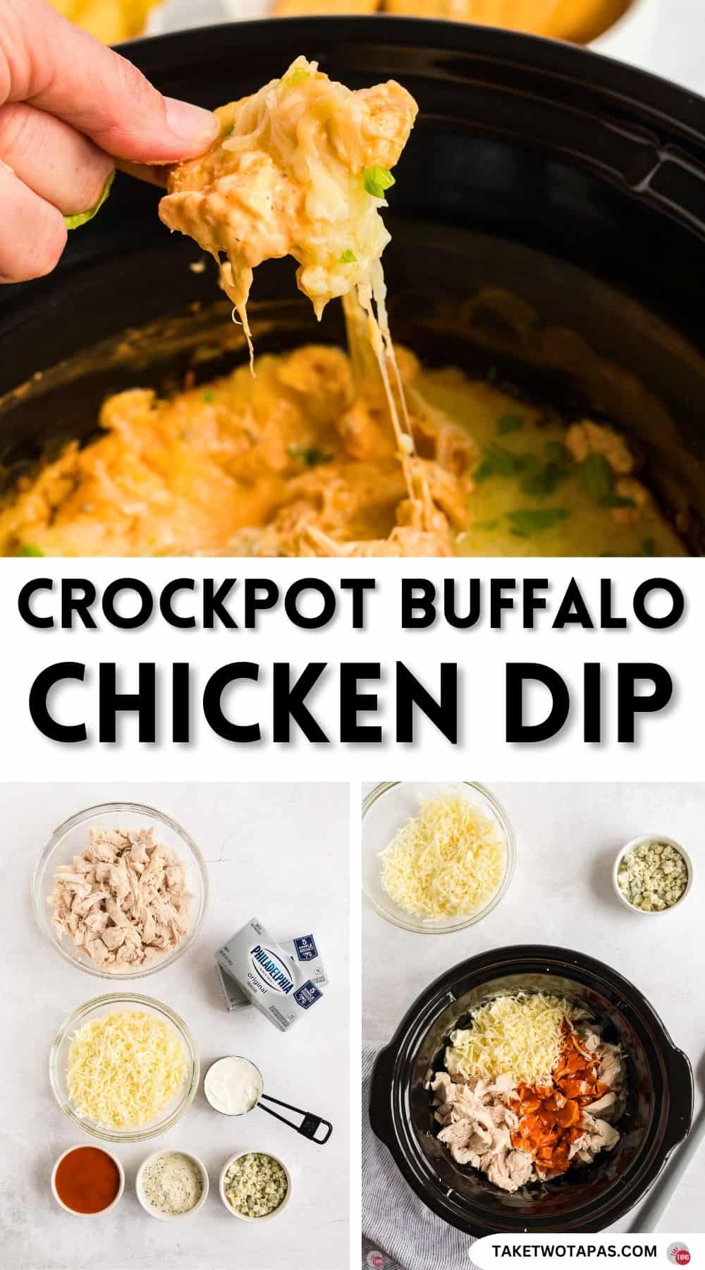 Pinterest pin image for slow cooker buffalo chicken dip recipe