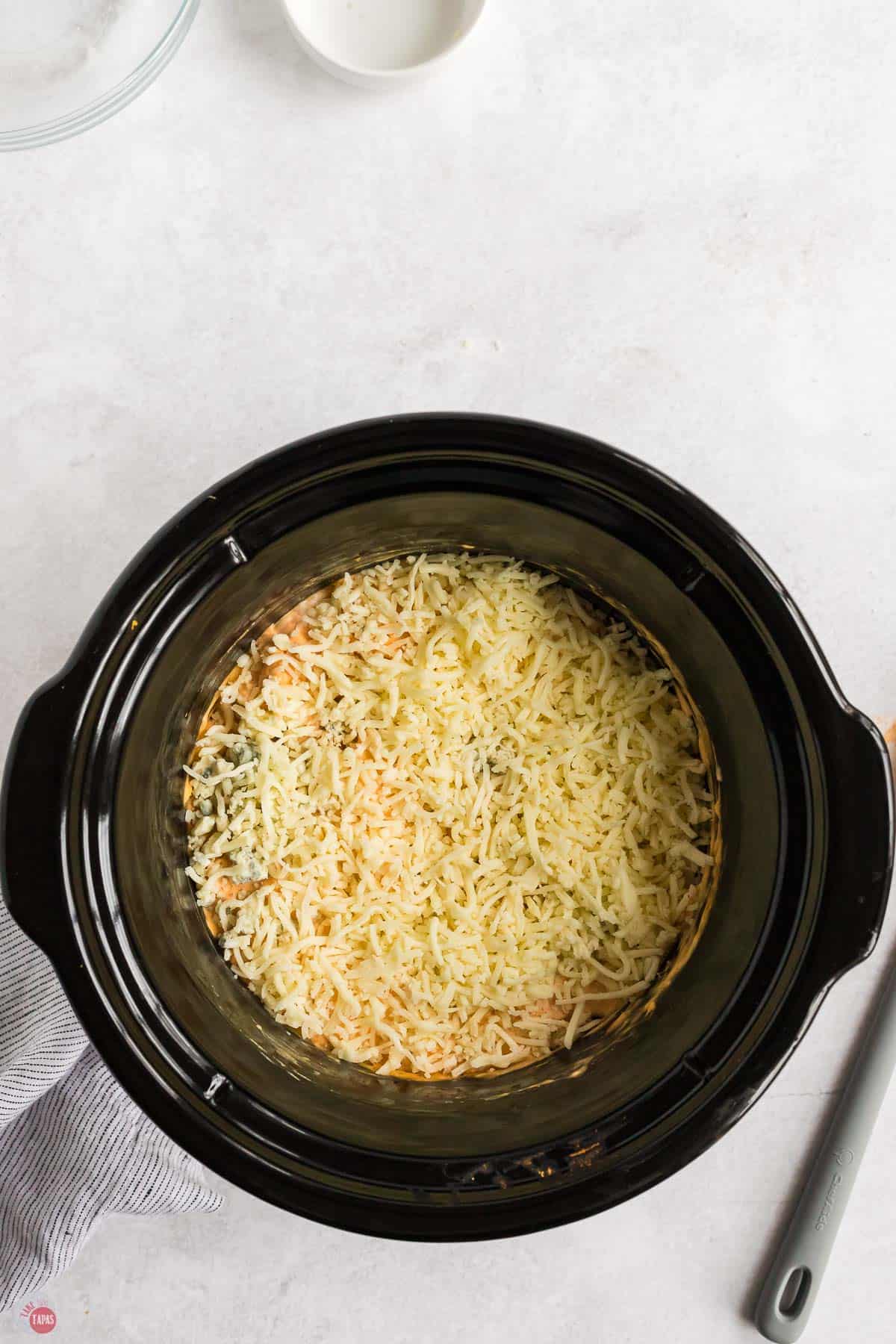 uncooked easy crockpot buffalo chicken dip