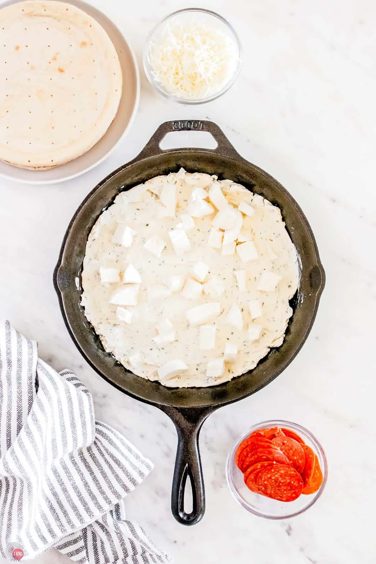 cream cheese mixture in a skillet