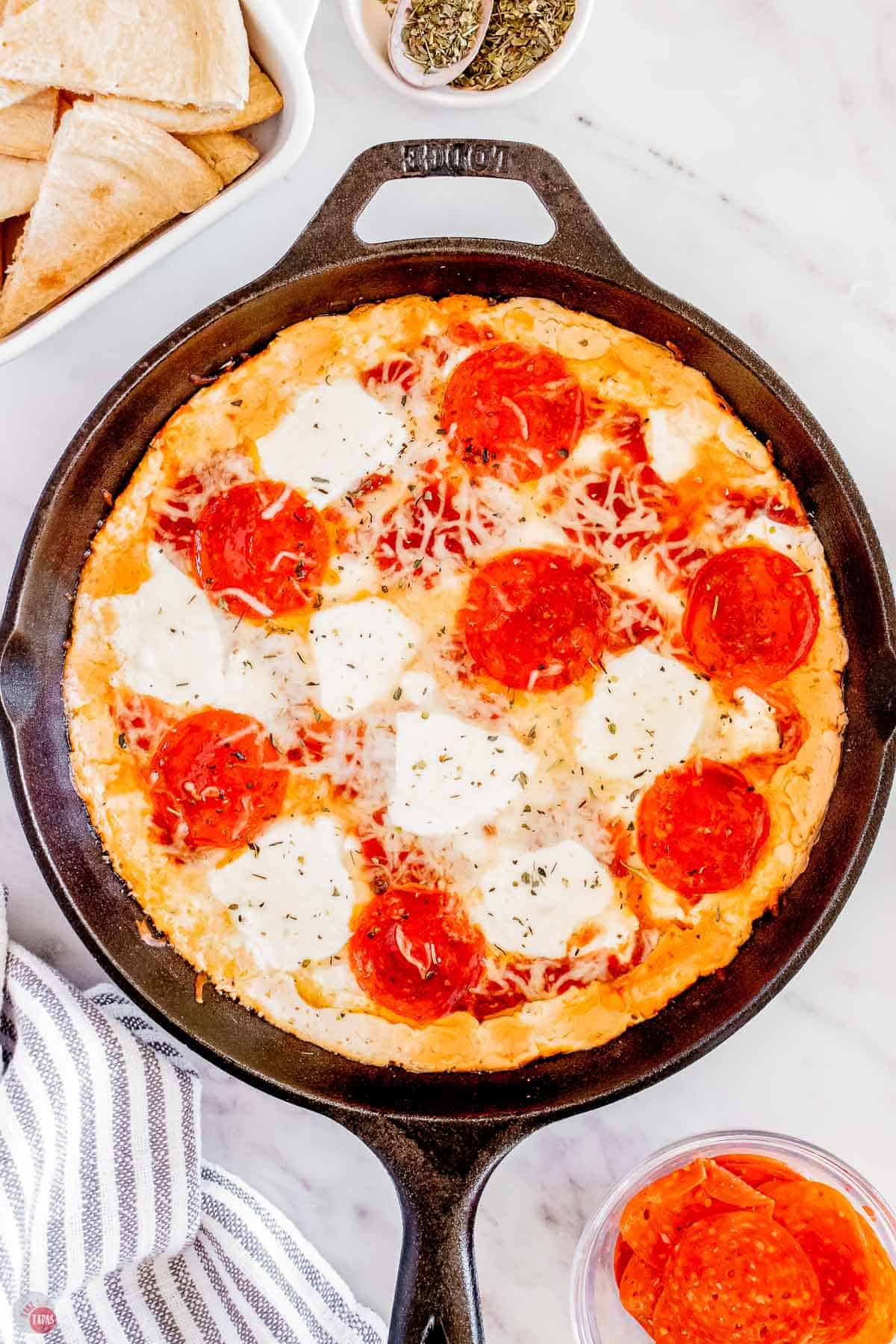 skillet of pizza ingredients