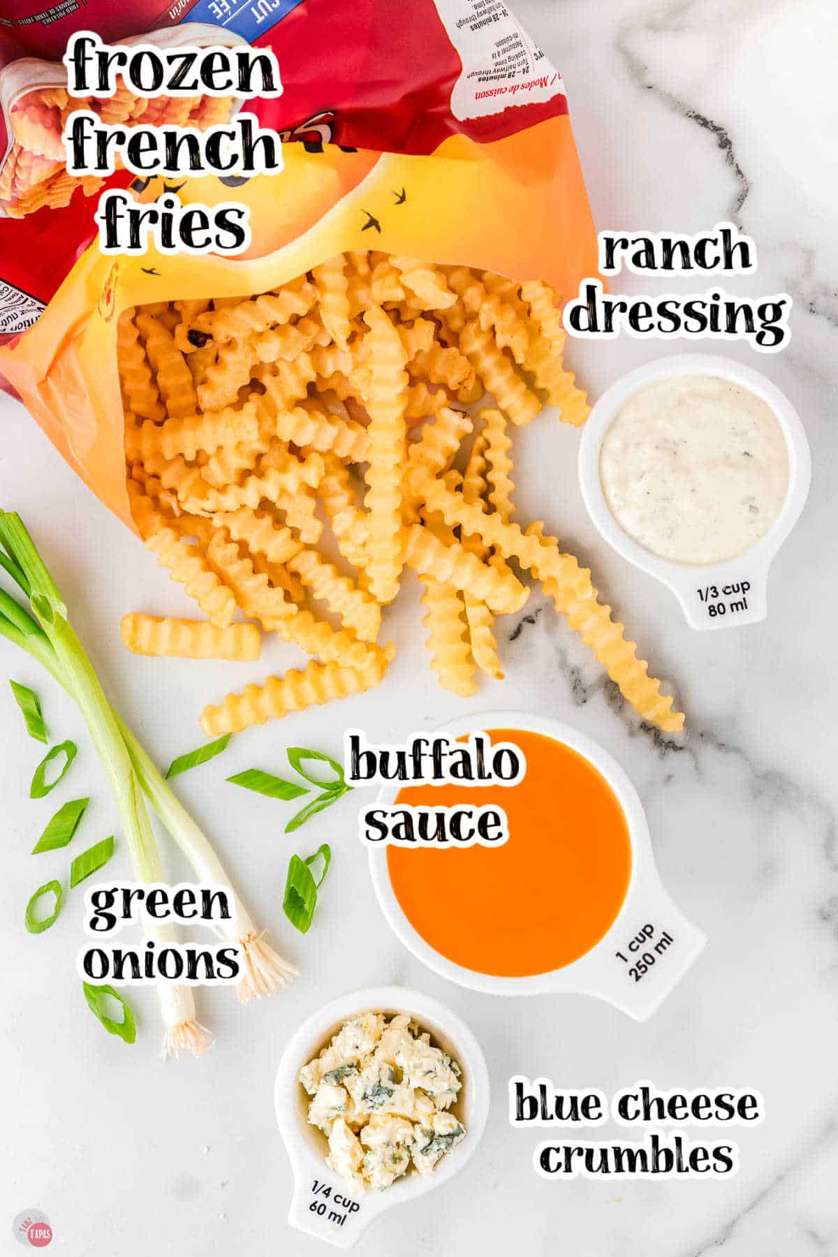 individual ingredients for buffalo fries