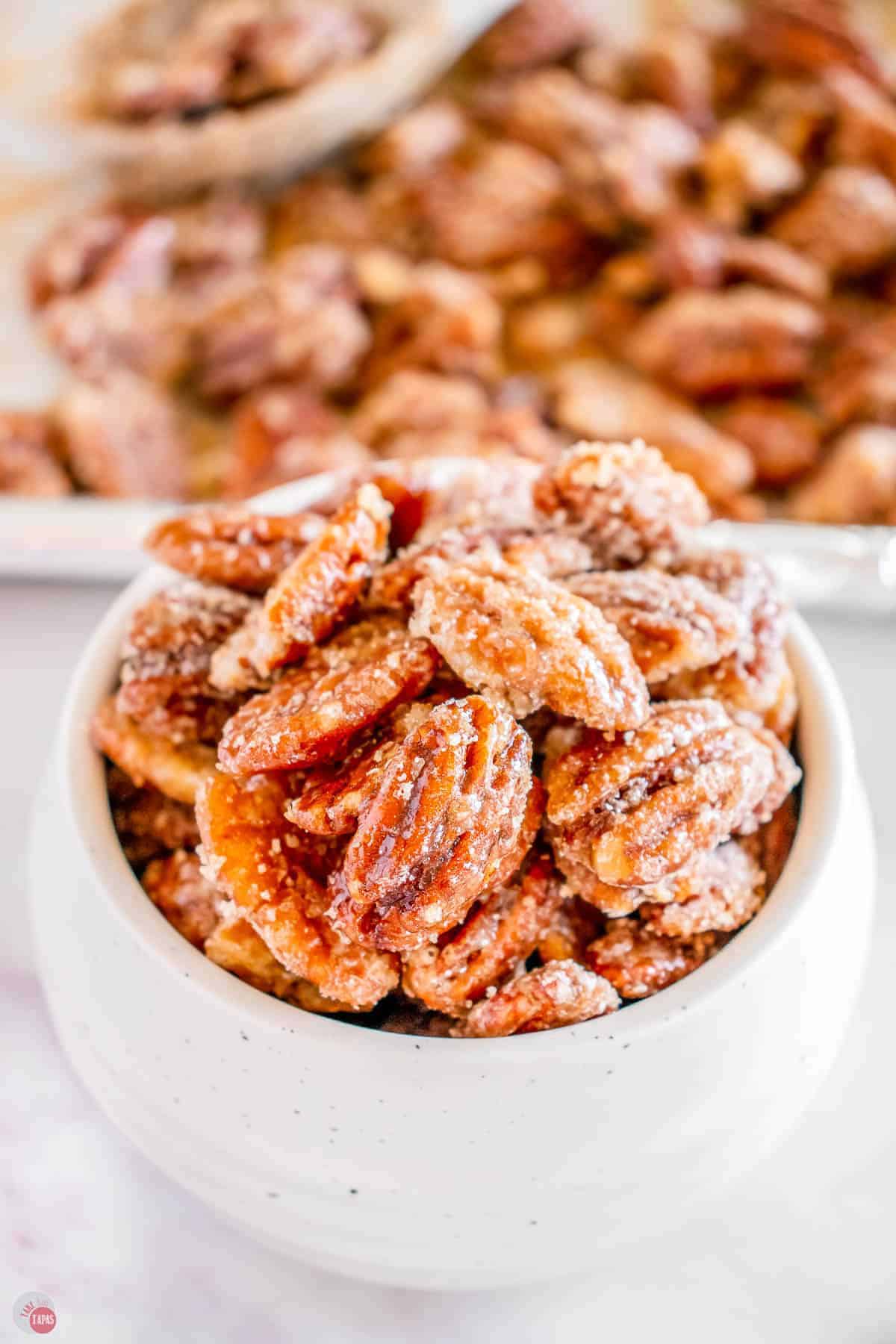 candied pecans in a bowl