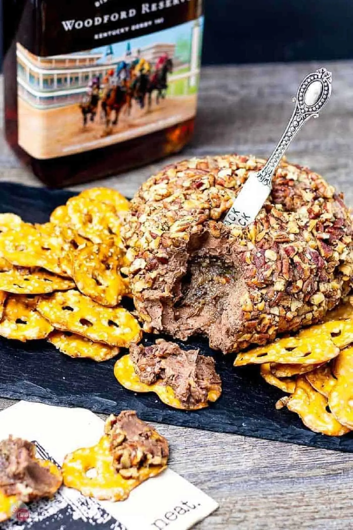 Derby Pie cheese ball with spreading knife