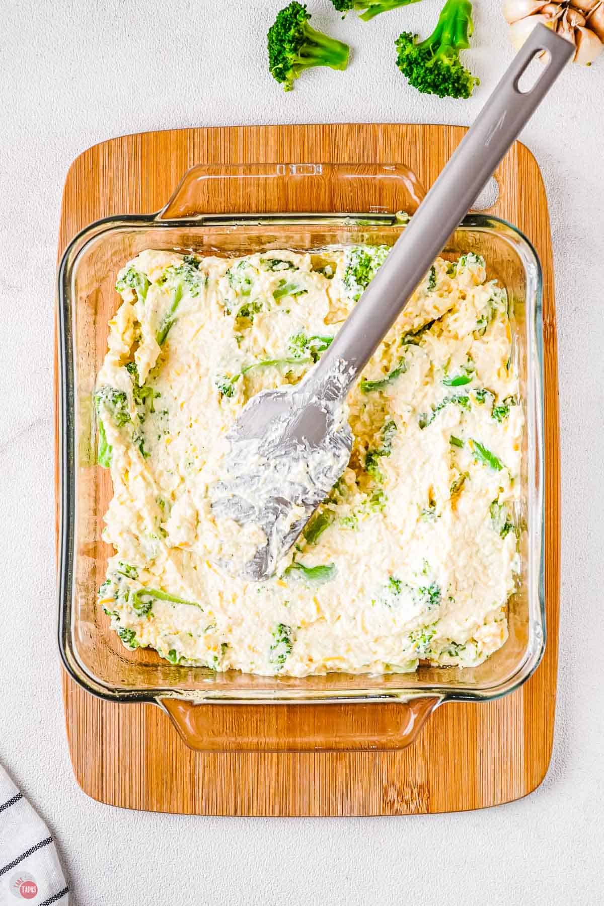 spoon mixture for broccoli cream cheese dip