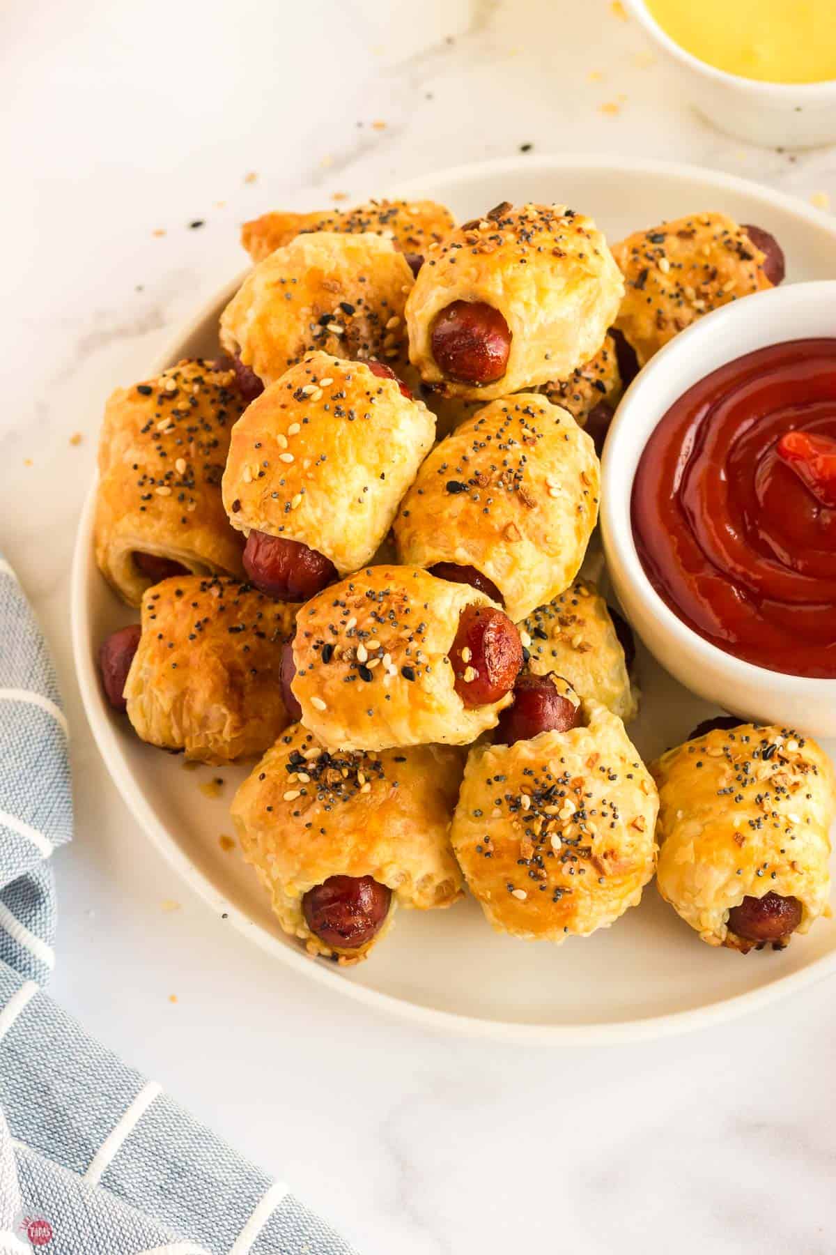 plate of pigs in a blanket