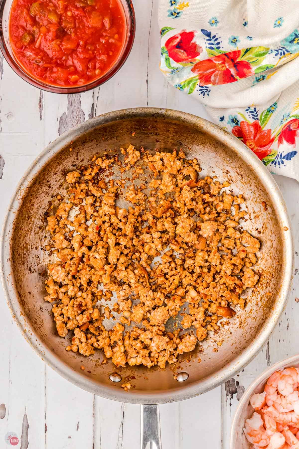 cooked pork sausage in a skillet