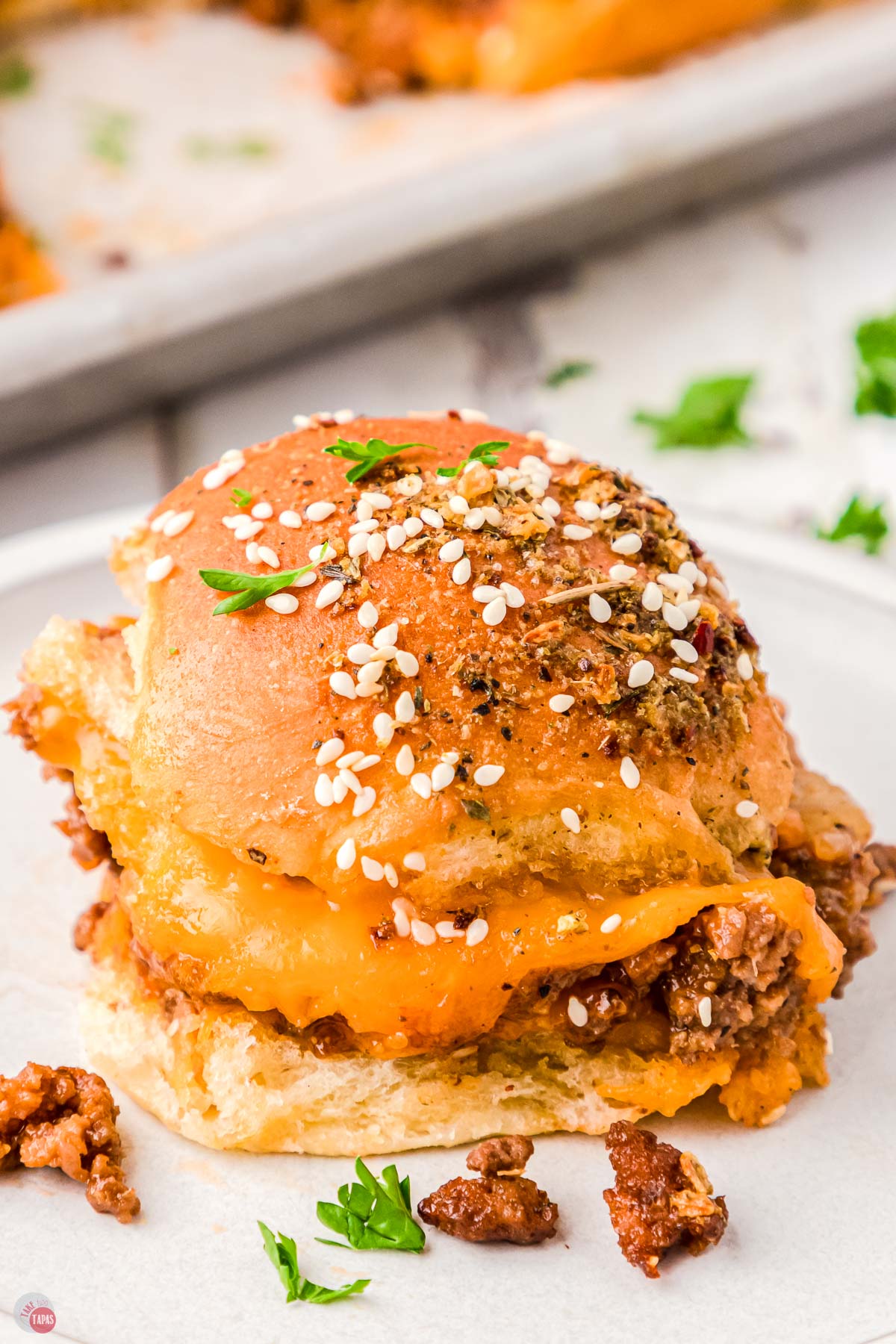 slider on a plate with sesame seeds