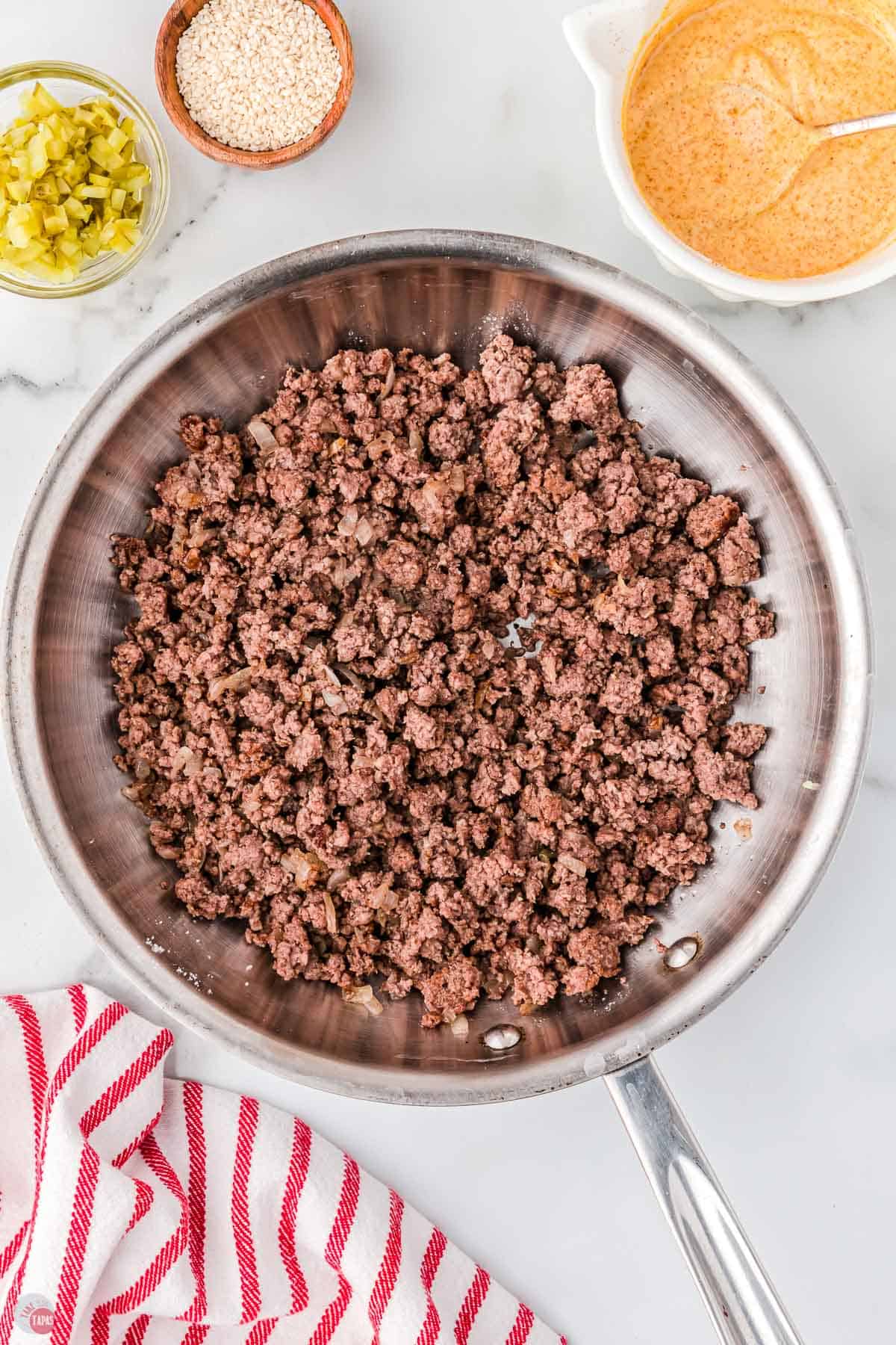 ground beef in a skillet