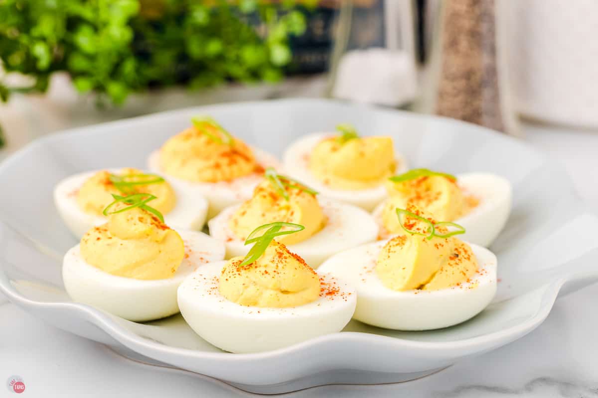 classic deviled eggs on a platter