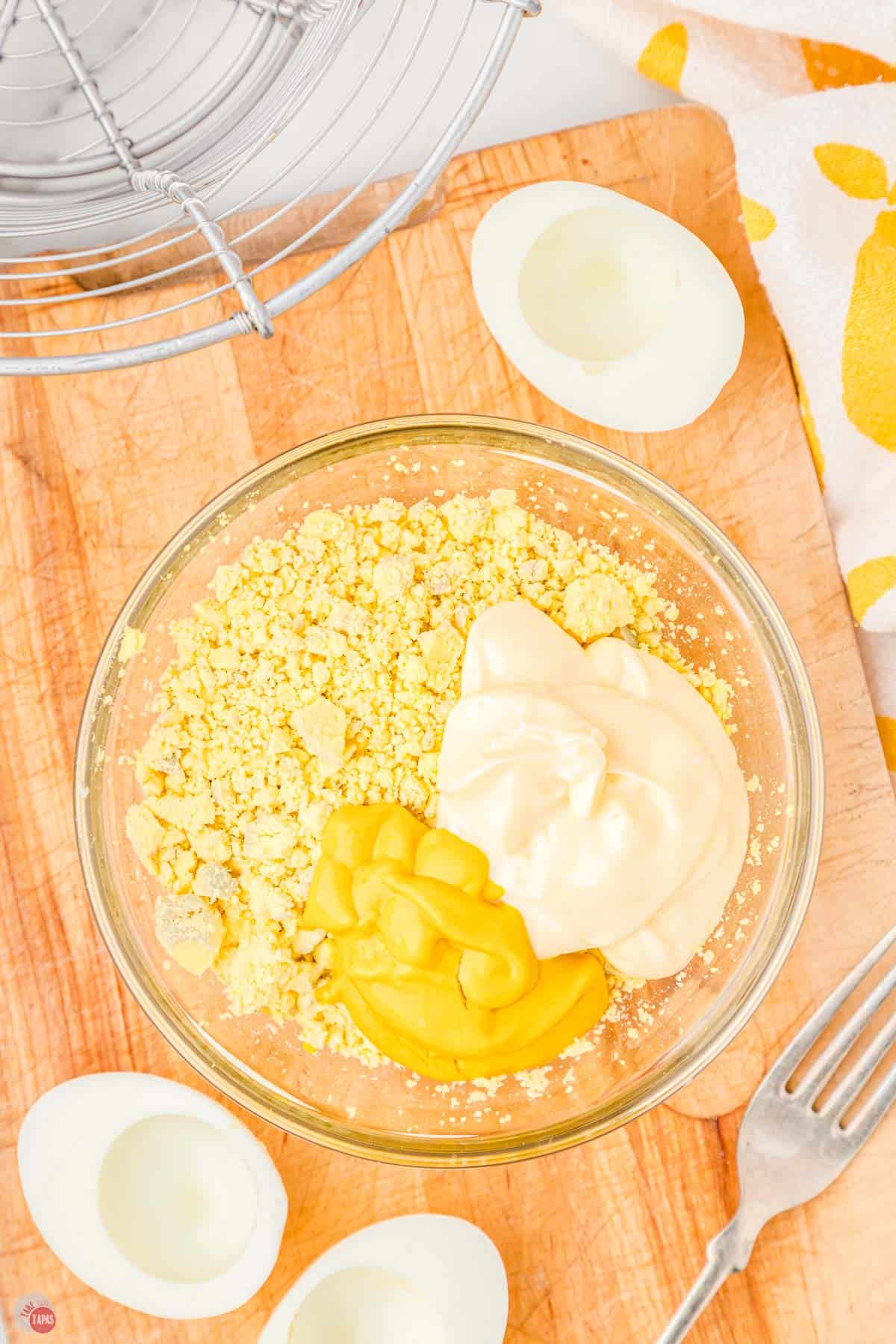 deviled egg filling in a bowl