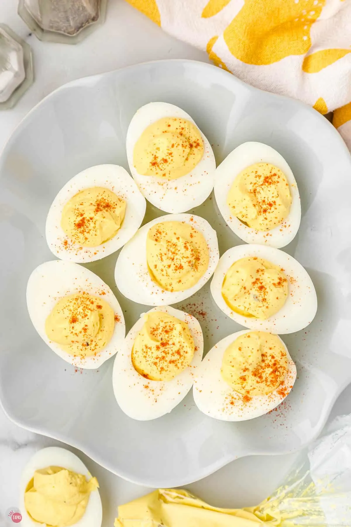 deviled eggs on an egg plate