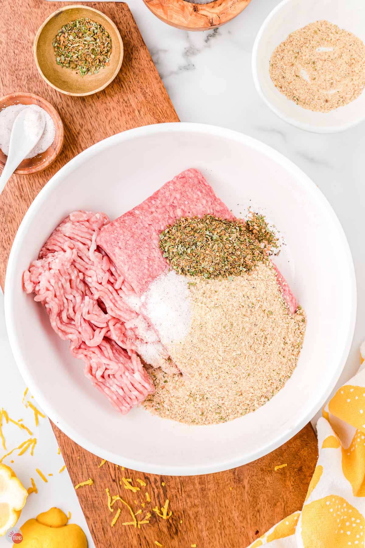 meatball ingredients in a large mixing bowl