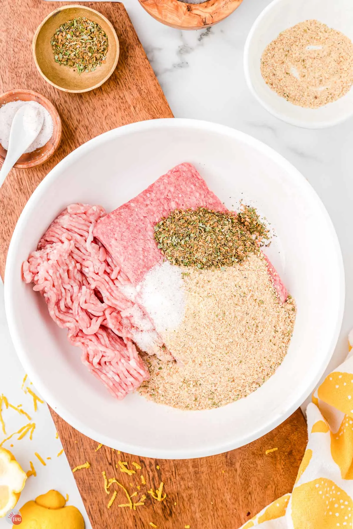 meatball ingredients in a large mixing bowl