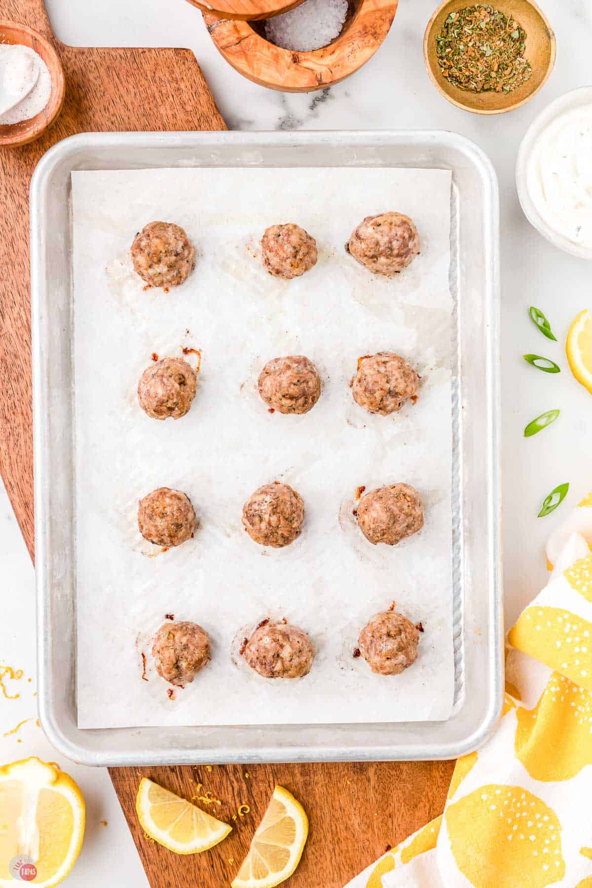 greek meatballs on a sheet pan