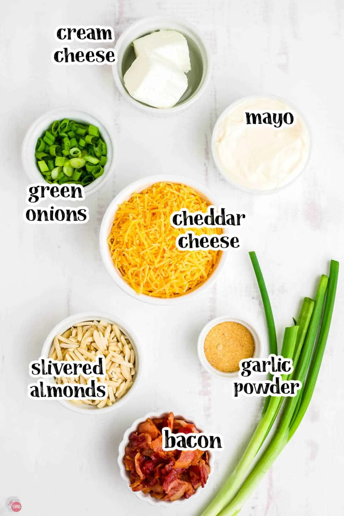 ingredients for neiman marcus dip in individual bowls