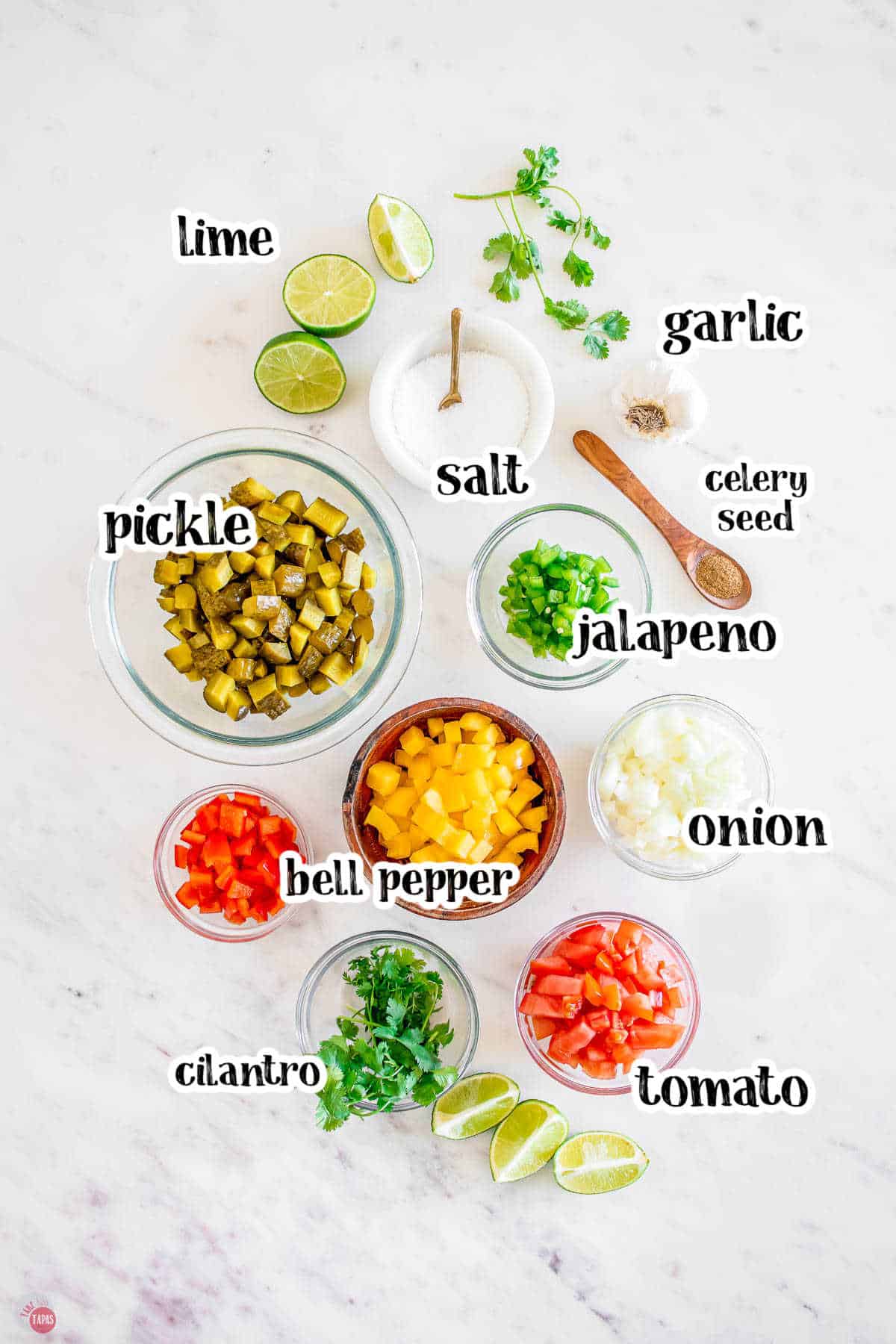 fresh bell peppers and other ingredients in small bowls