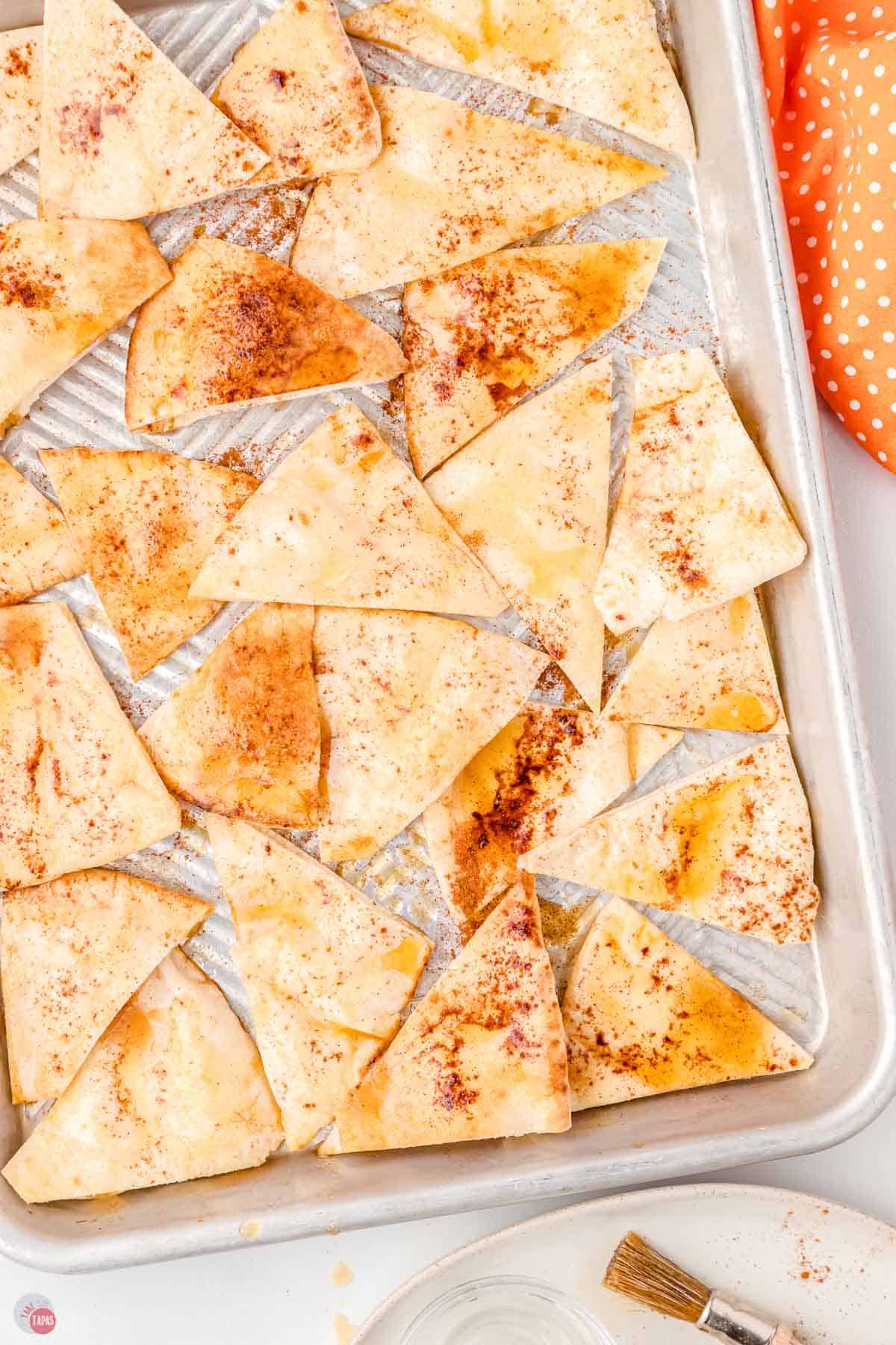 pita wedges with olive oil and cinnamon sugar mixture