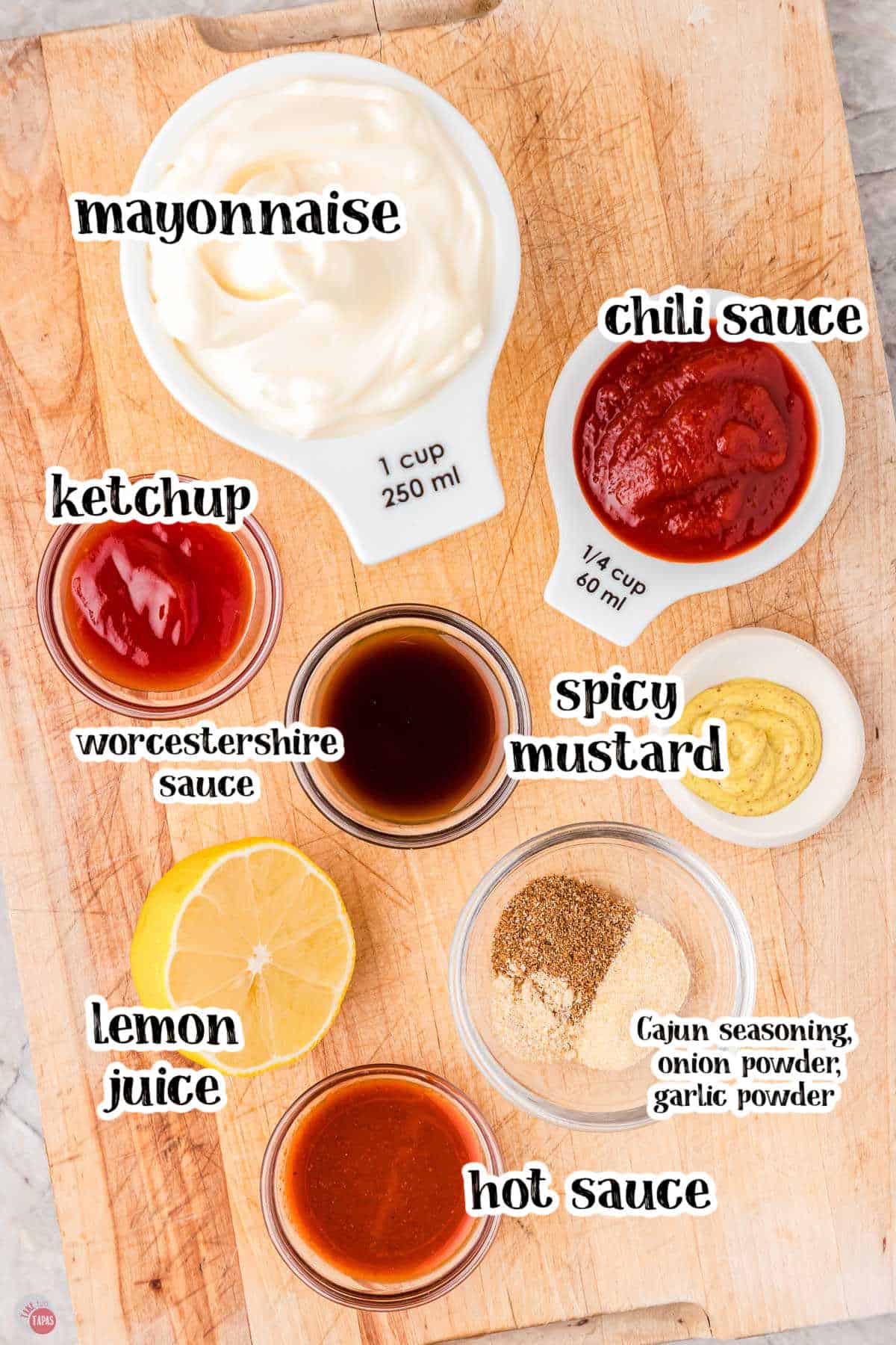 basic ingredients like a cup mayonnaise, cup ketchup, teaspoon garlic powder