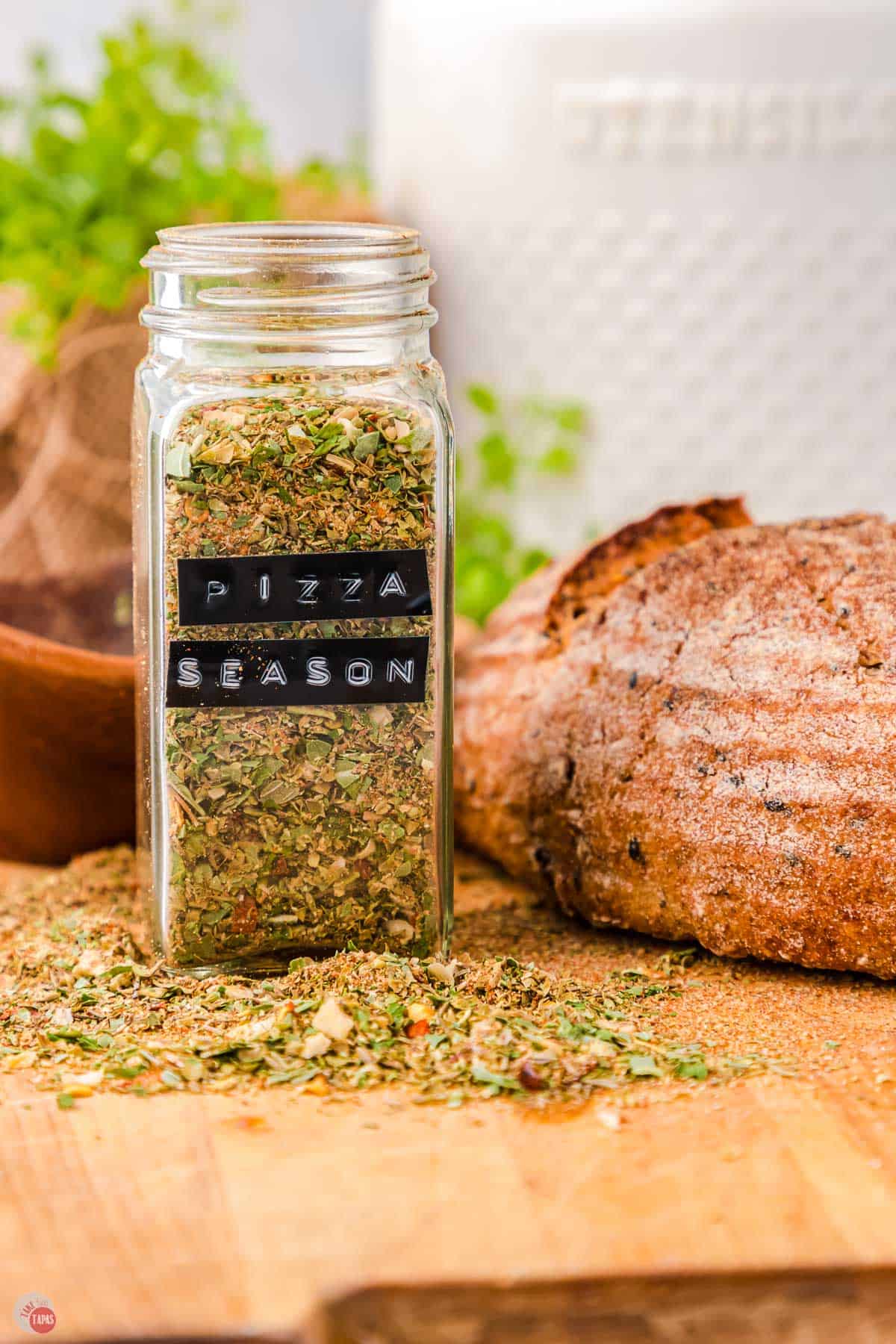 savory blend of dried herbs in a spice bottle