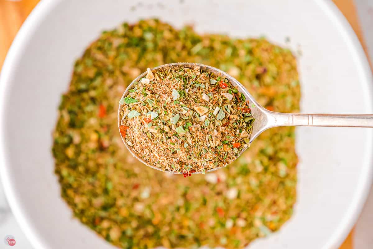 close up of spoon with herbs