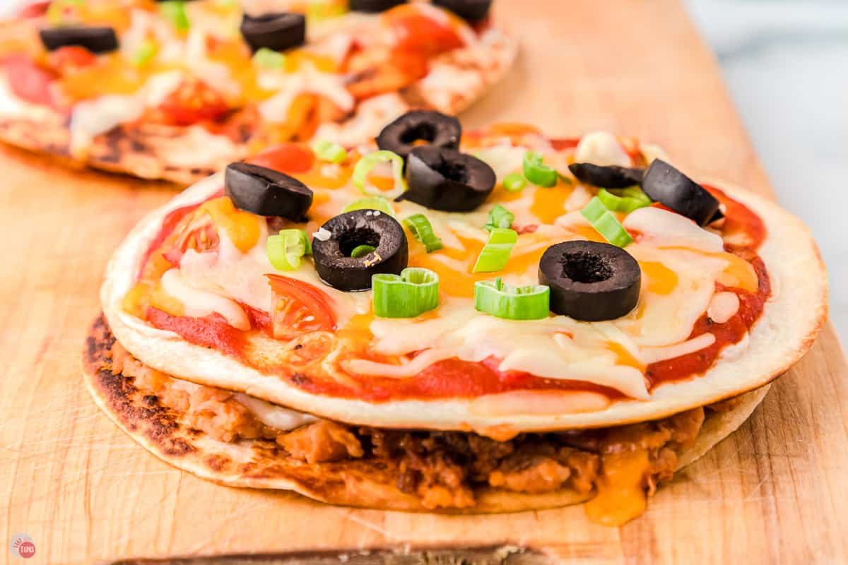 side view of mexican pizzas