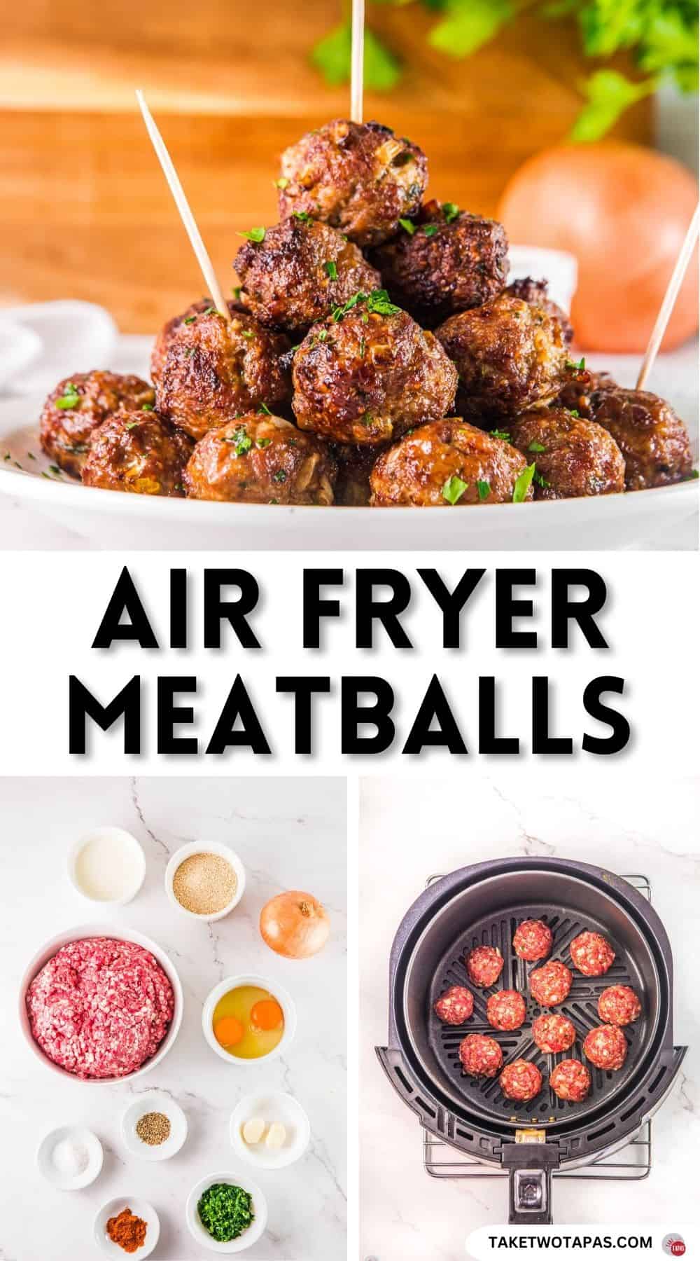 Pinterest pin image for air fryer meatballs recipe