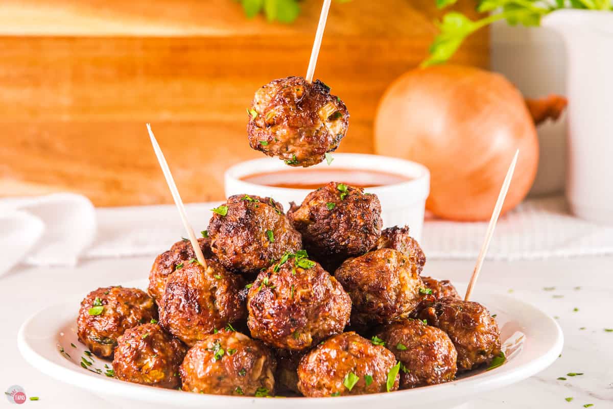 air fryer italian meatballs on a plate