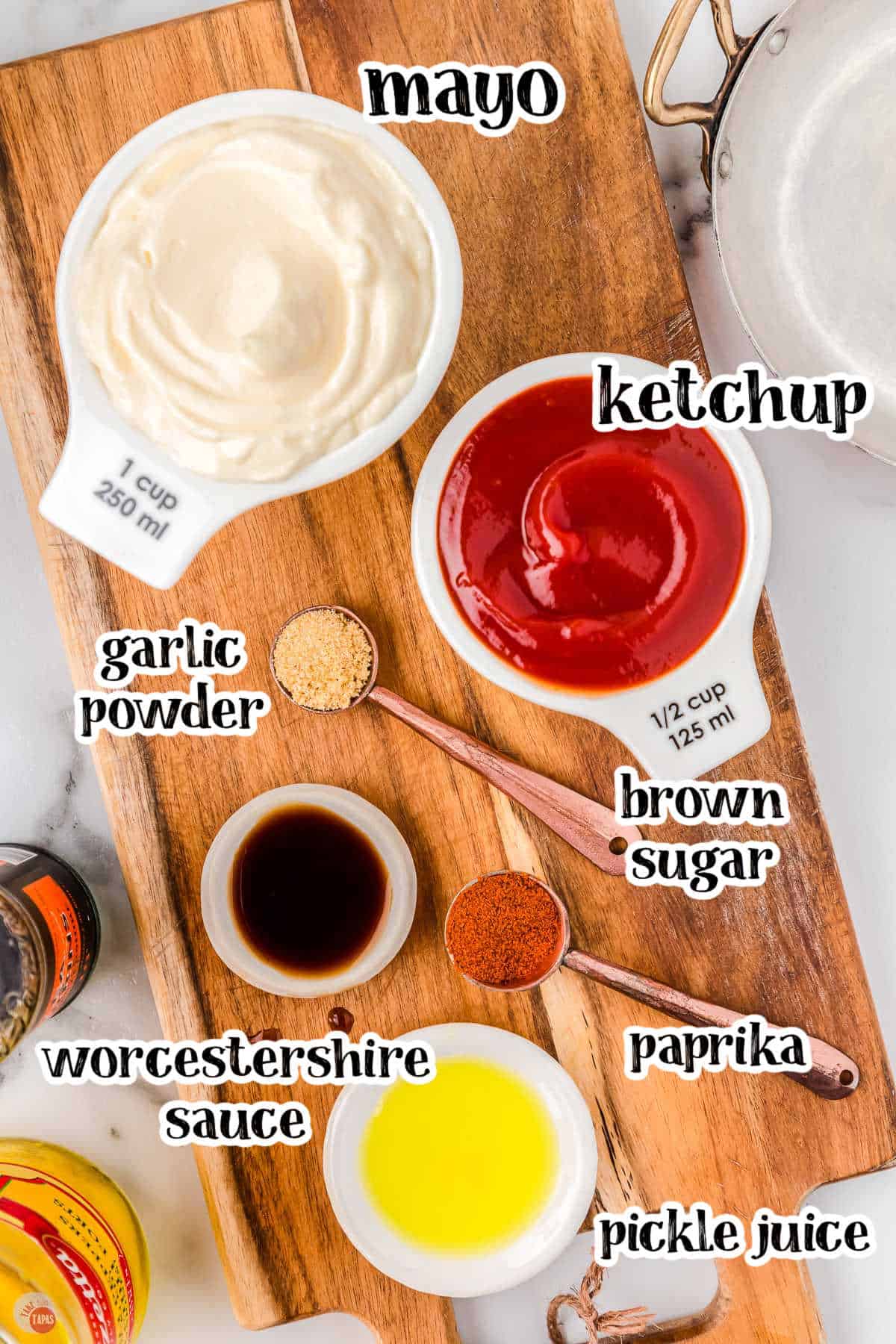 ingredients in bowls with text overlay labeling them