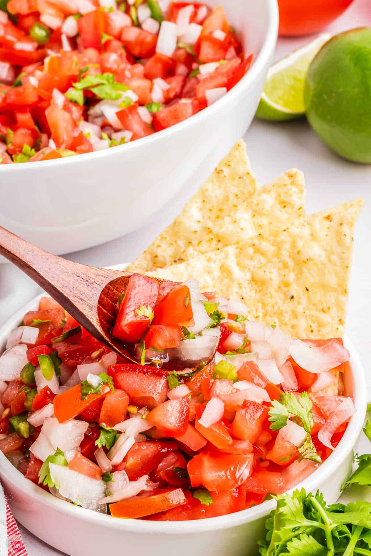 homemade pico de gallo in a white bowl