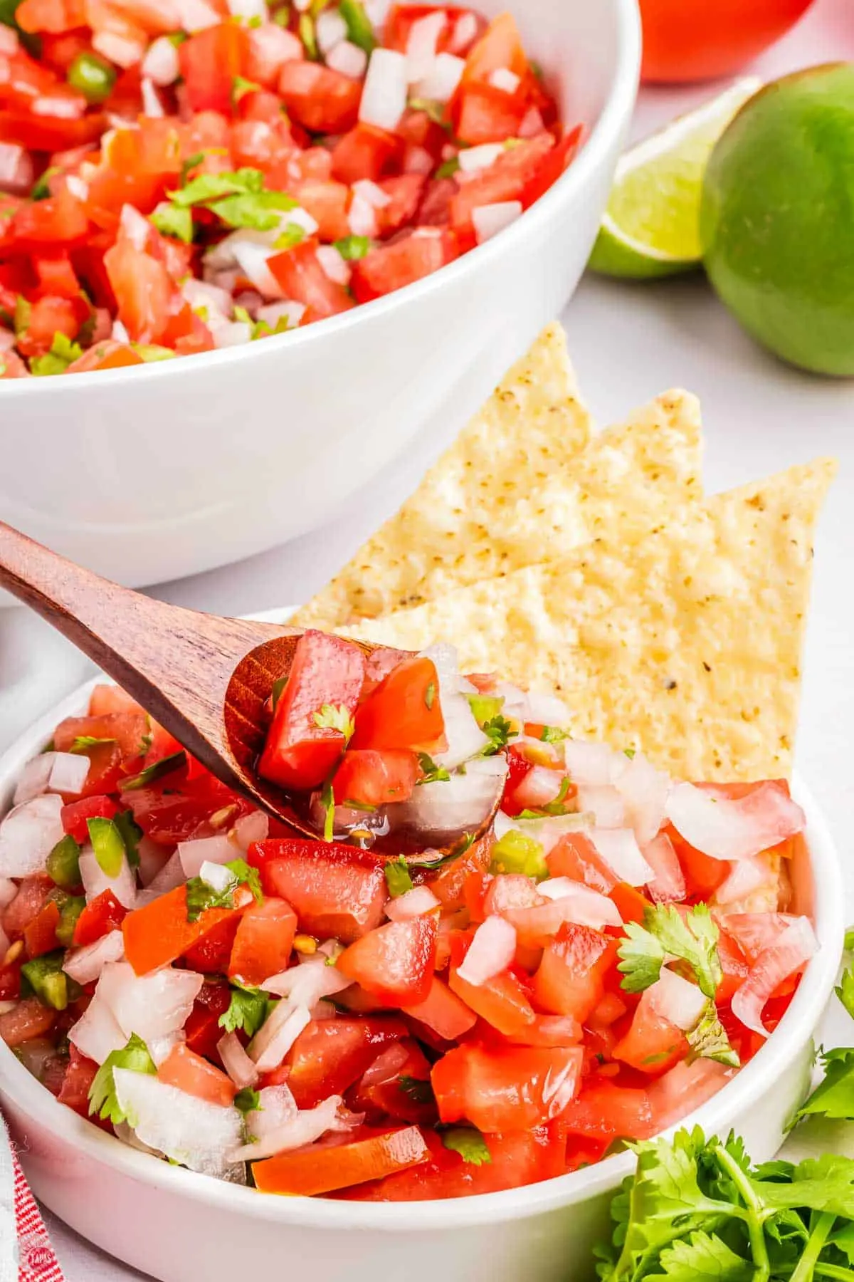 homemade pico de gallo in a white bowl