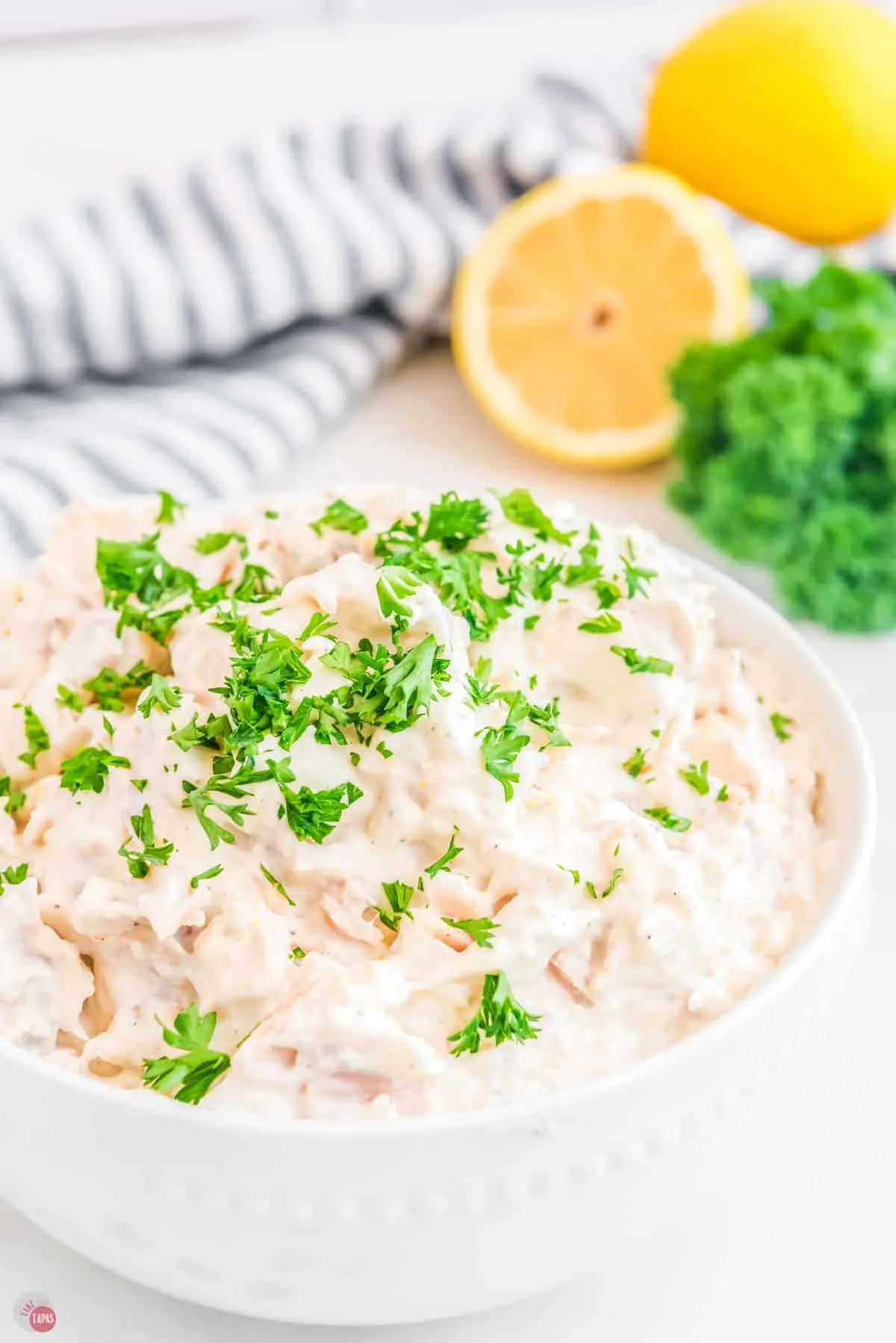 creamy dip in a white bowl