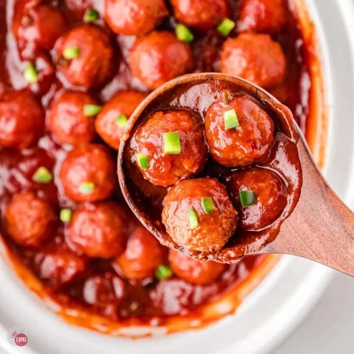 cranberry jalapeno meatballs in a crockpot