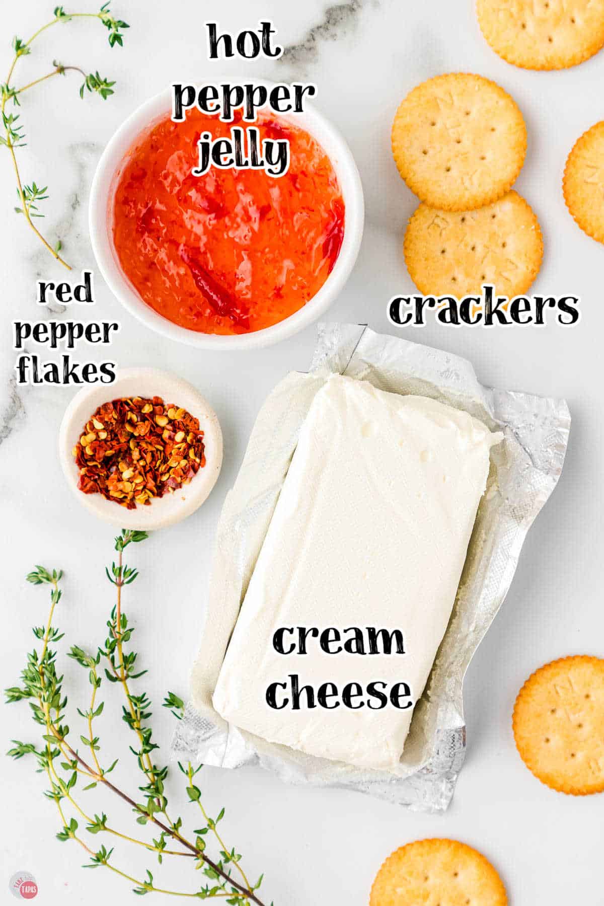 ingredients for the perfect appetizer that include homemade jelly