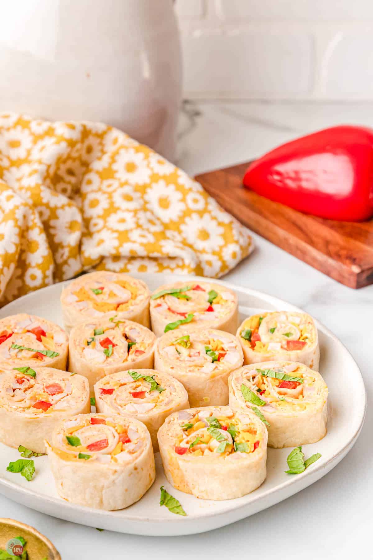 plate of Mexican pinwheel sandwich slices