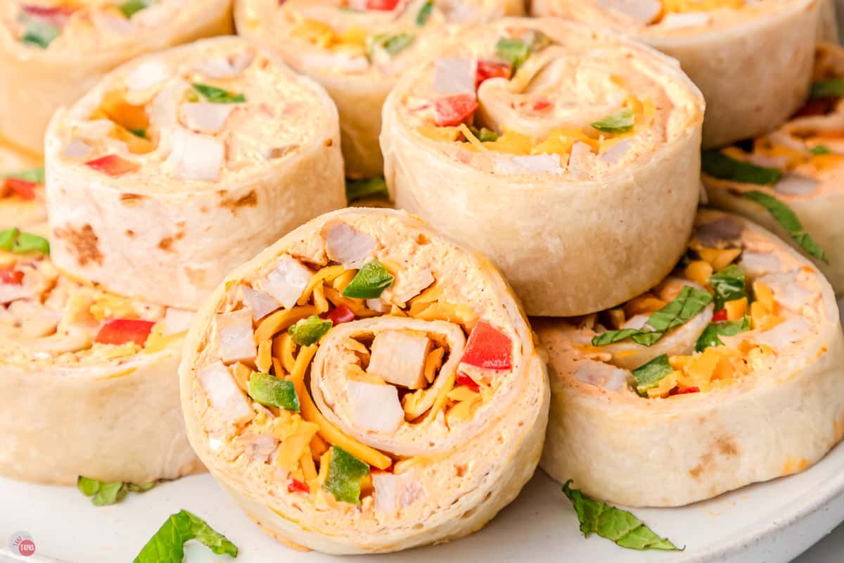 close up of Mexican pinwheel sandwiches on a plate