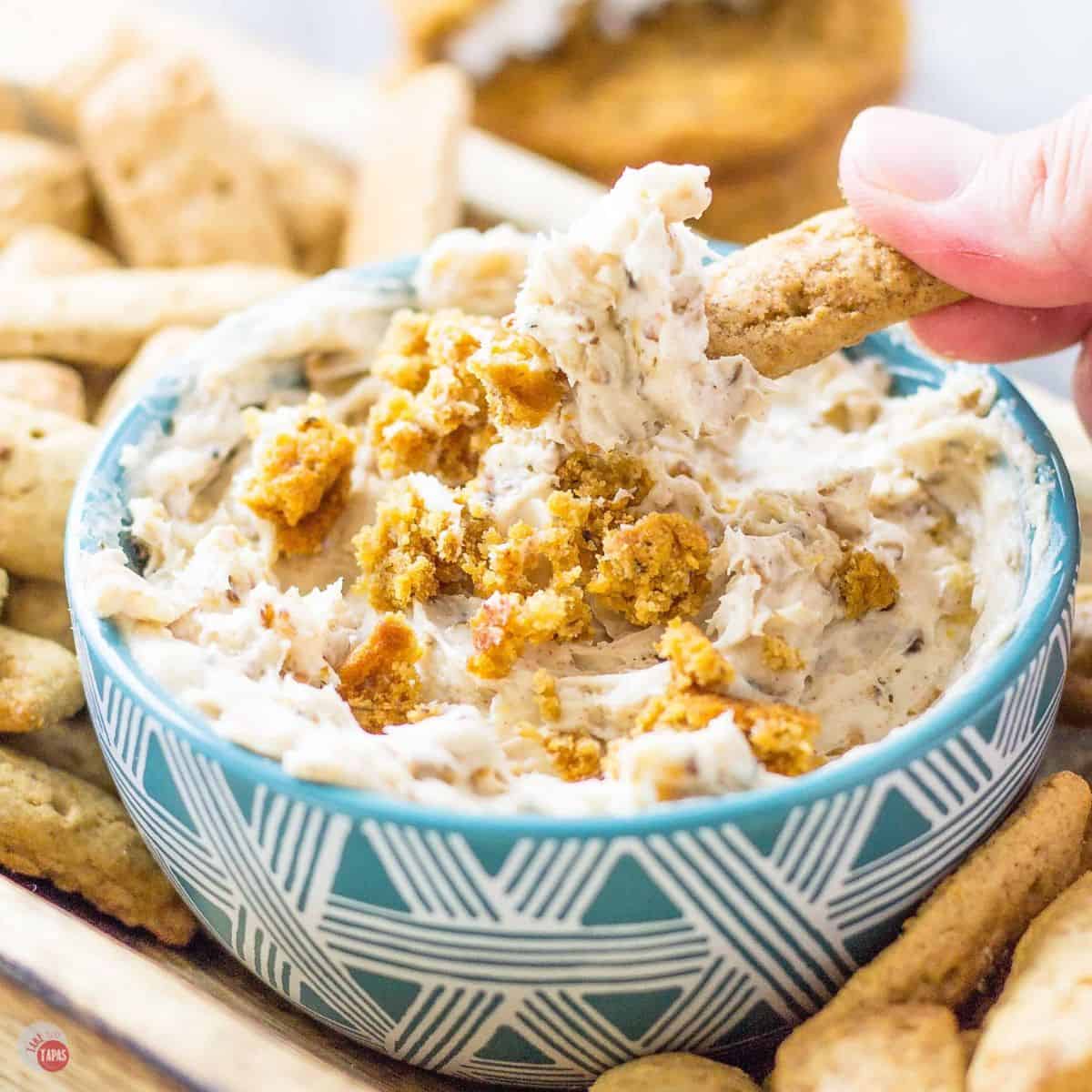 bowl of sweet dip with crumbled oatmeal
