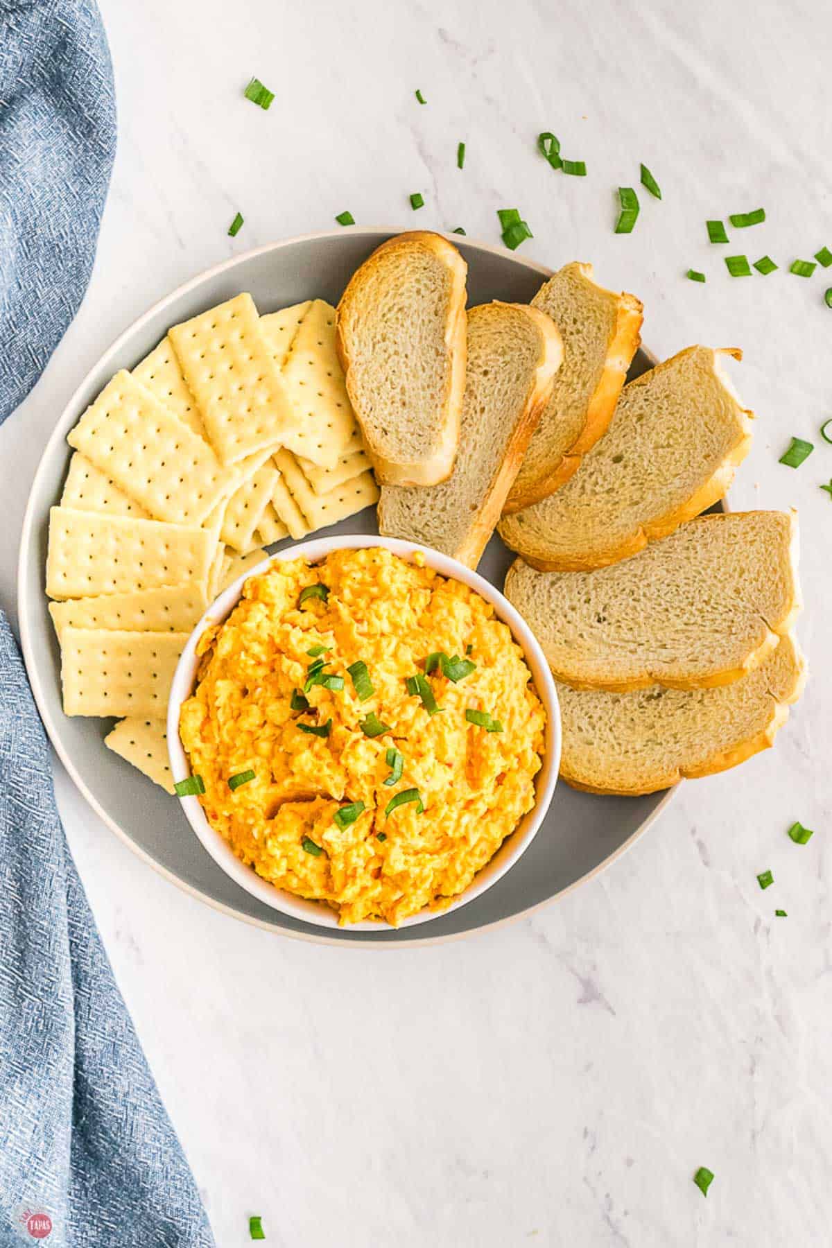bowl of pimento cheese and crackers
