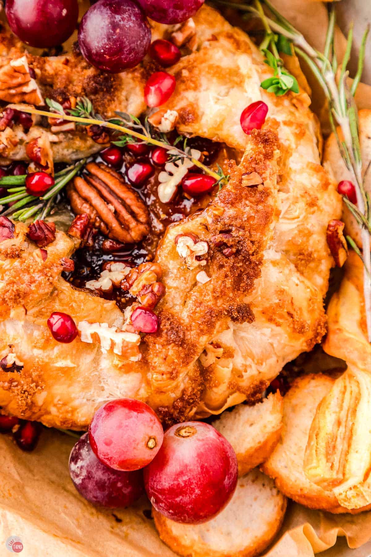 close up of brie in puff pastry