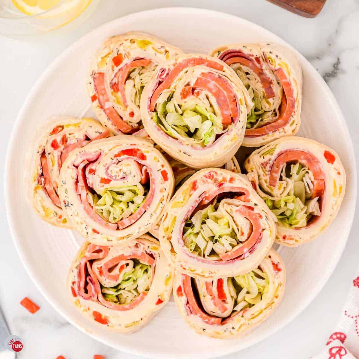 plate of Italian pinwheel sandwiches